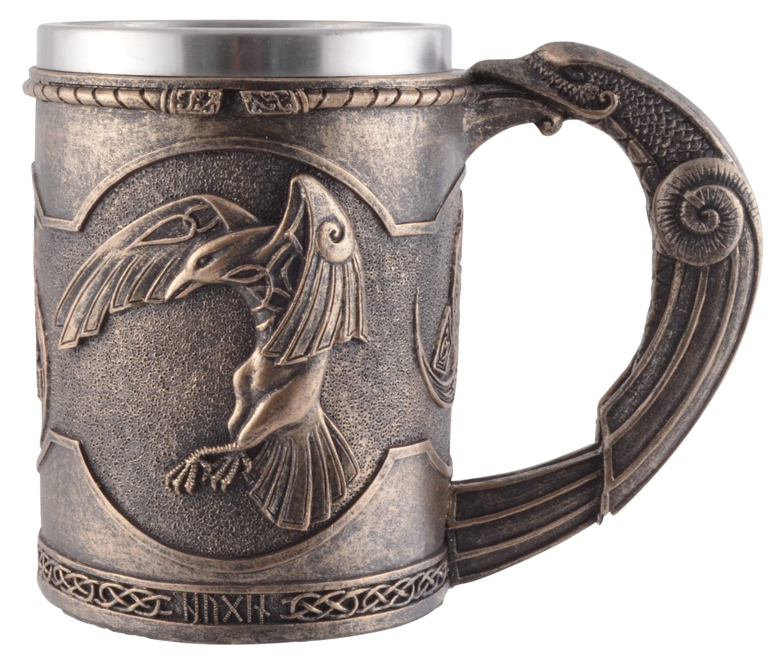 Chope Viking Hugin Et Munin En Pierre Artificielle - 600ml Avec Insert Inox