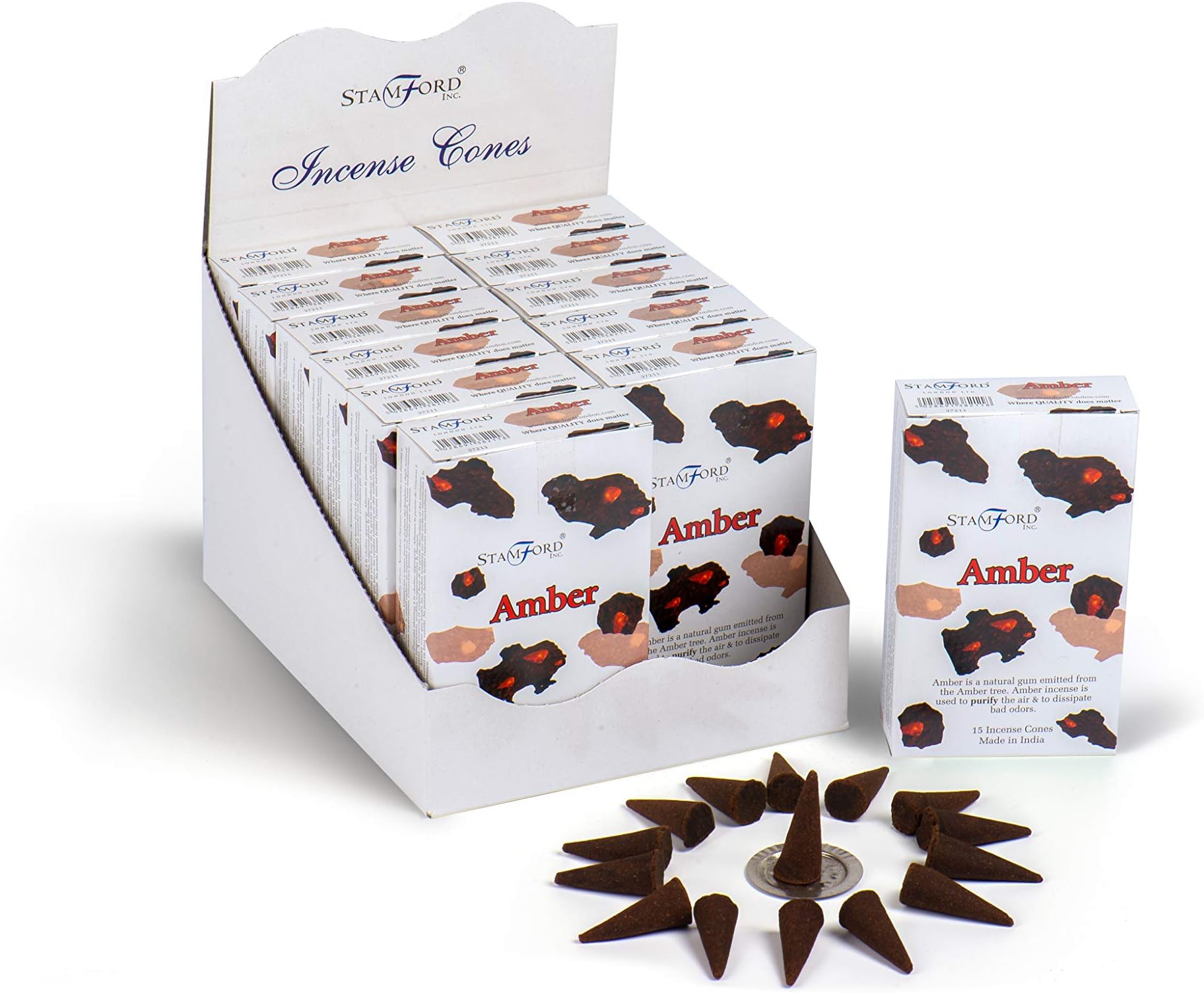 Stamford 37211 Amber Incense, 15 Cones x 12 Packs, Black, One Size