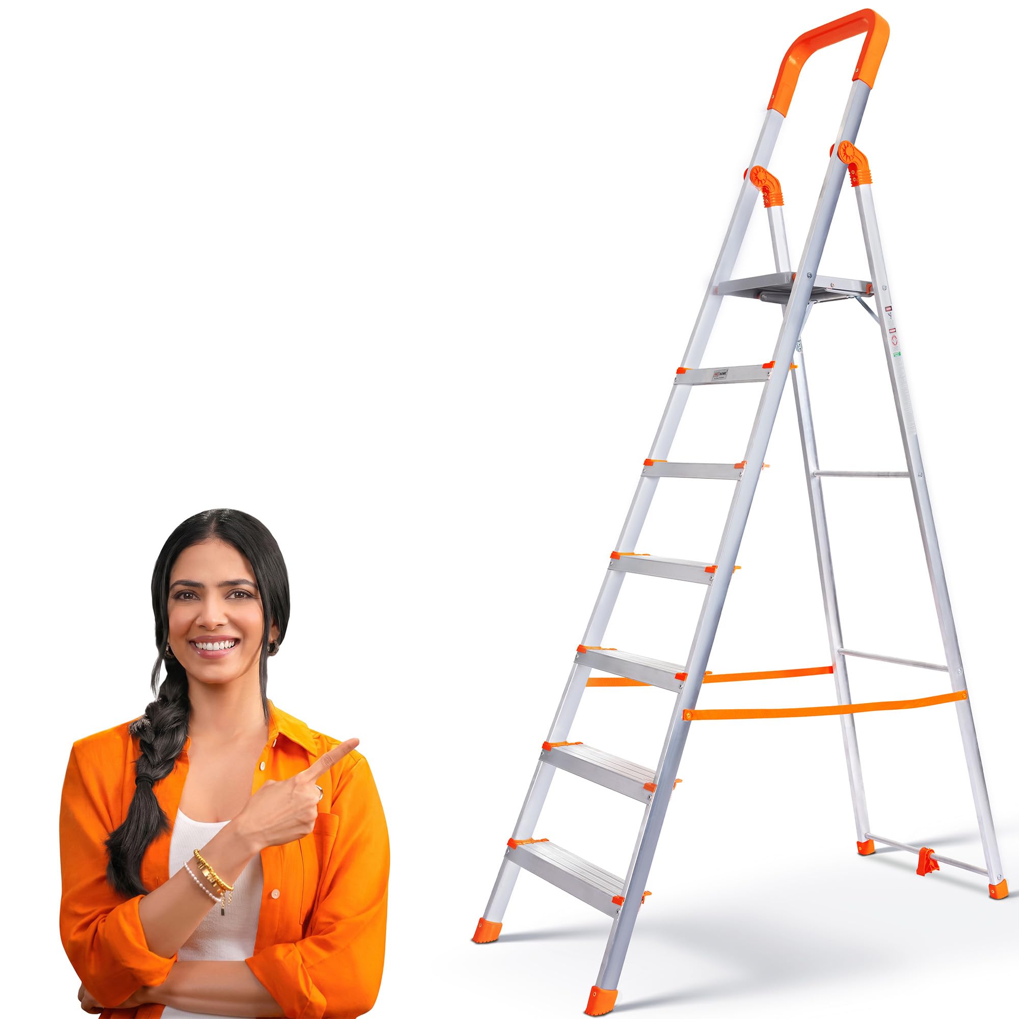 PROHOME Aluminium Ladder for Home 8 Steps Foldable with Railing & Anti-Skid Wide Steps | 8 Step Ladder for Home Use, Kitchen & Household | 270 Kg Capacity Folding Ladder | 5 Year Warranty (Orange) — Amazon image 25