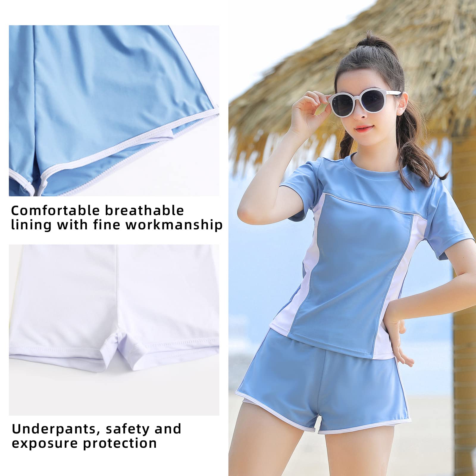 Traje de baño para niñas, Traje de baño Rashguard de Dos Piezas para niños, Pantalones Cortos de Playa de baño de Secado rápido tamaño 6-7,8,10-12,14-16