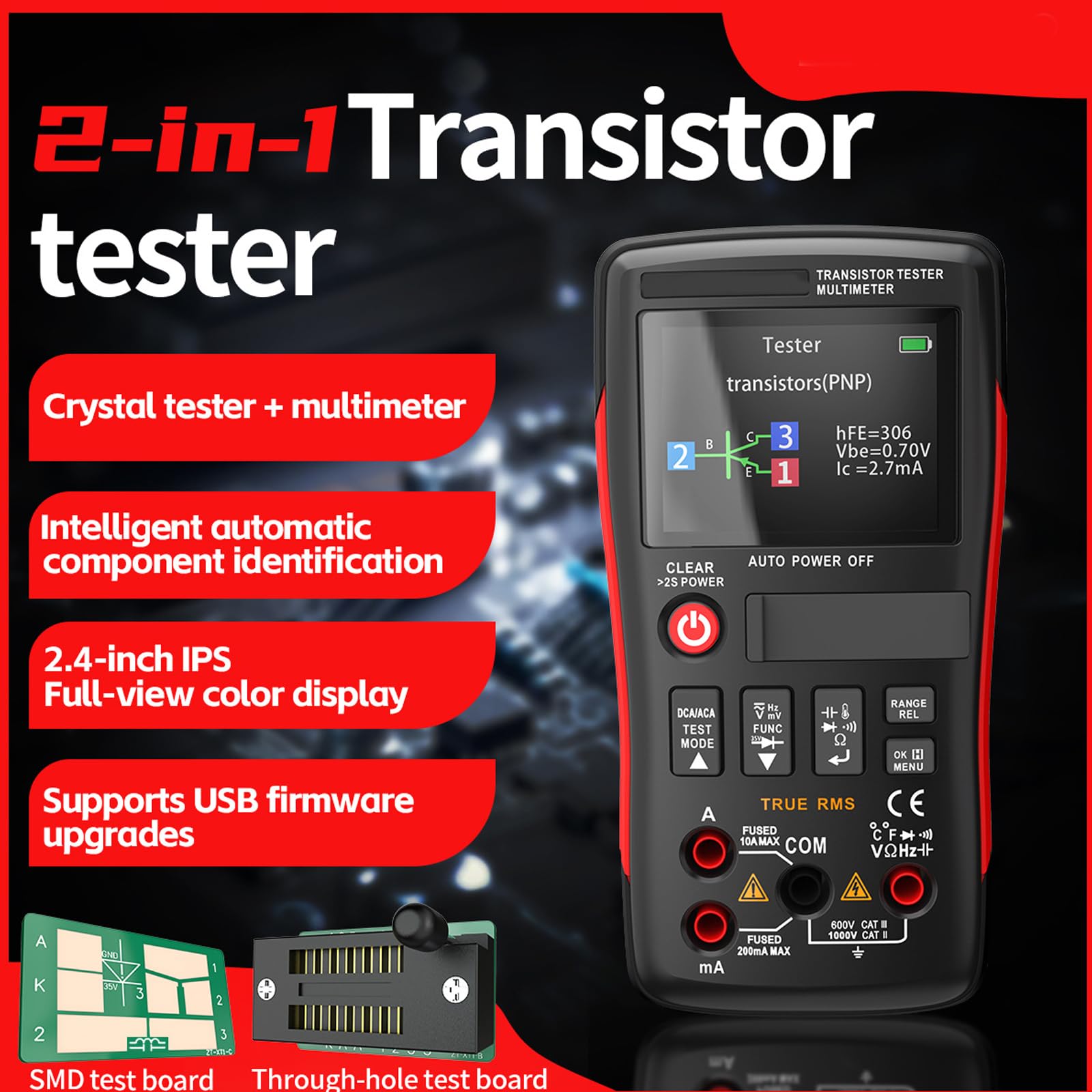 Analizadores de transistores de mano multímetro con actualizaciones de firmware USB para uso en laboratorio, probador de multímetro digital