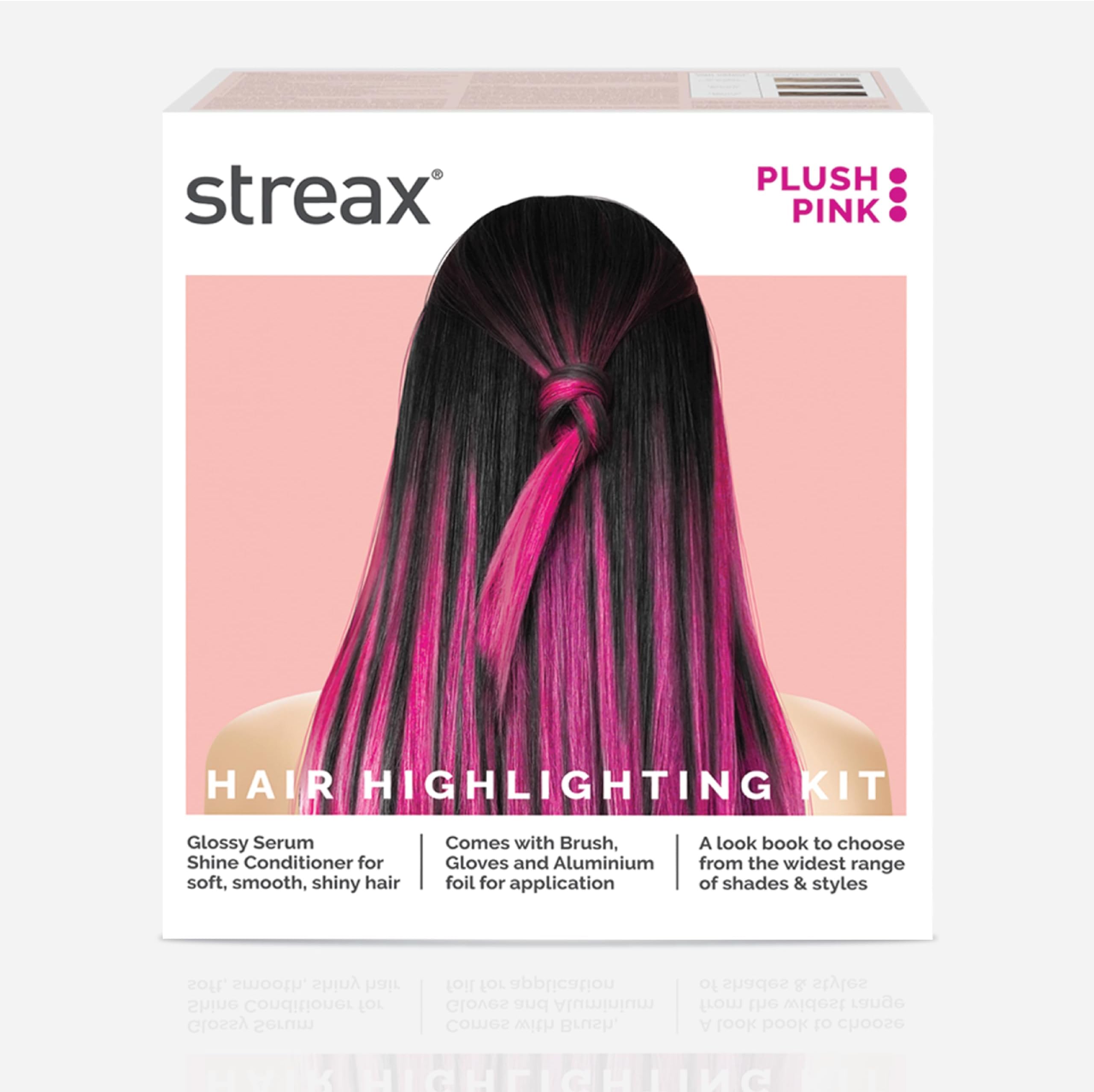 Streax Hair Colour Highlight Kit | Pink Hair Colour, Plush Pink - Pack of 1 I Enriched with Walnut & Argan Oil I Hair Colour for Women | Rich, vibrant, Easy to use, DIY Application