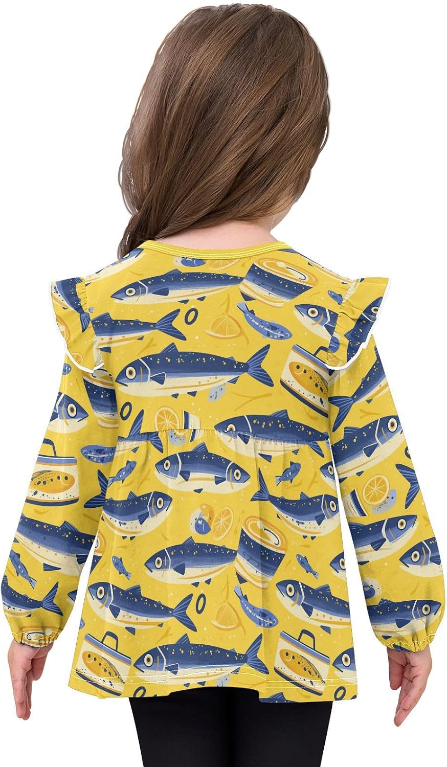 visesunny Toddler Clothes for Girls Canned Lemon Sardine Long Sleeve Fall Shirts Cotton Top with Ruffle Collar