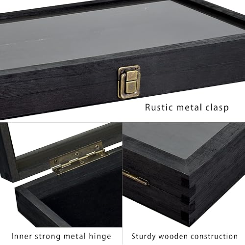 Miniatura 7 de MOOCA Caja de exhibición de joyería de madera tapa superior de vidrio templado vitrina de piedras preciosas caja de almacenamiento de accesorios de