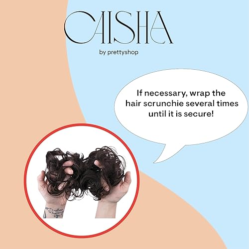 Miniatura 7 de CAISHA Big Banda Elástica Postizo de Cabello Rizado Ideal para Peinados Recogidos de Novias o Moños Desaliñados, Color Mezcla de Castaño Oscuro