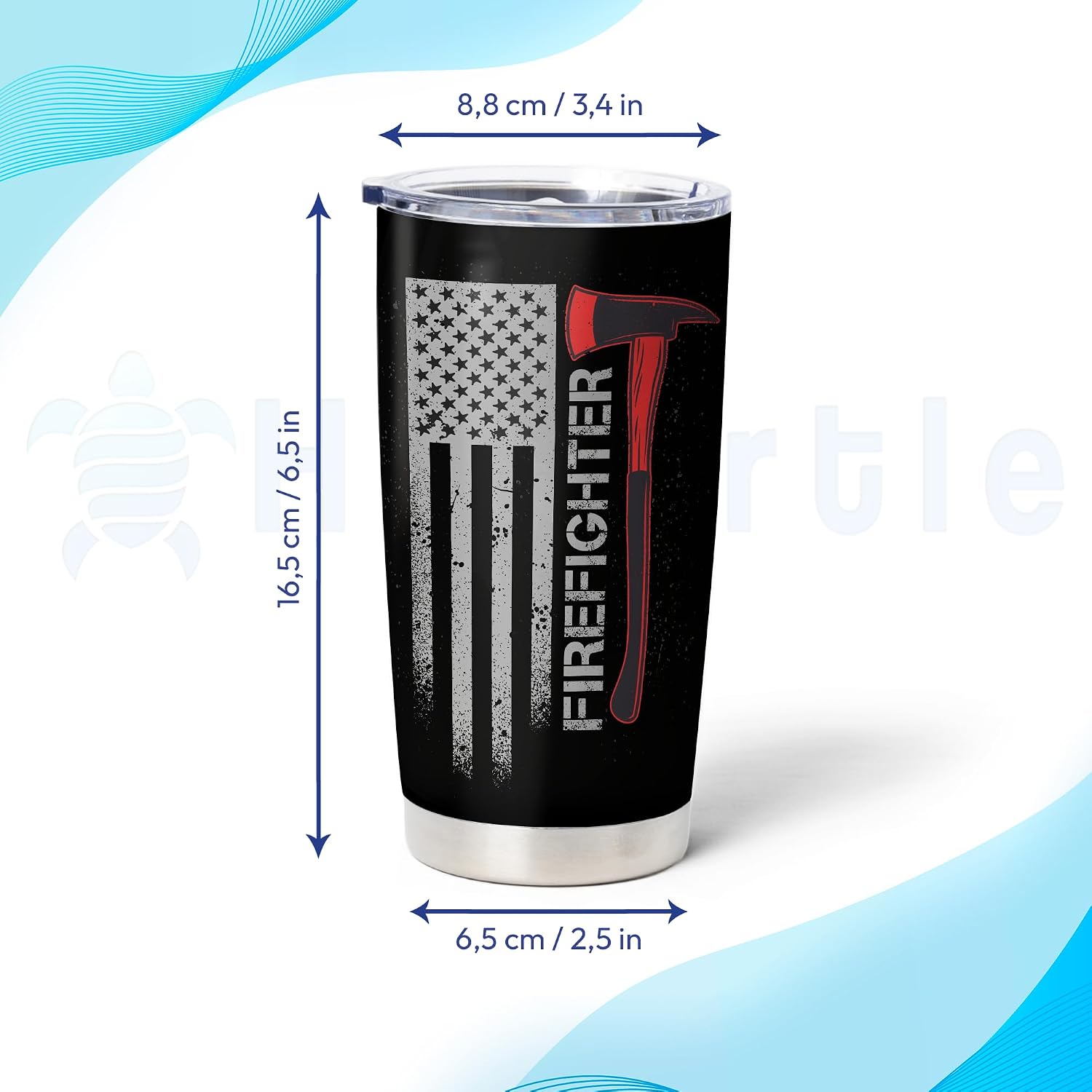 Hyturtle Personalized Firefighter Gifts For Men - Firefighter Printed Custom Name Stainless Steel Tumblers 20oz With Lid - Gift For Firemen Fire Department Dad Men Graduation Birthday Christmas