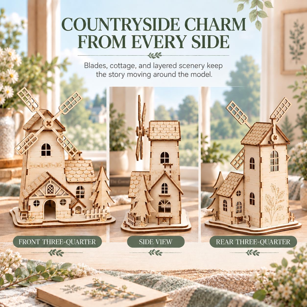 Windmill House 3D Wooden Puzzle Kit, DIY Cottage Model & Shelf Decor image 5