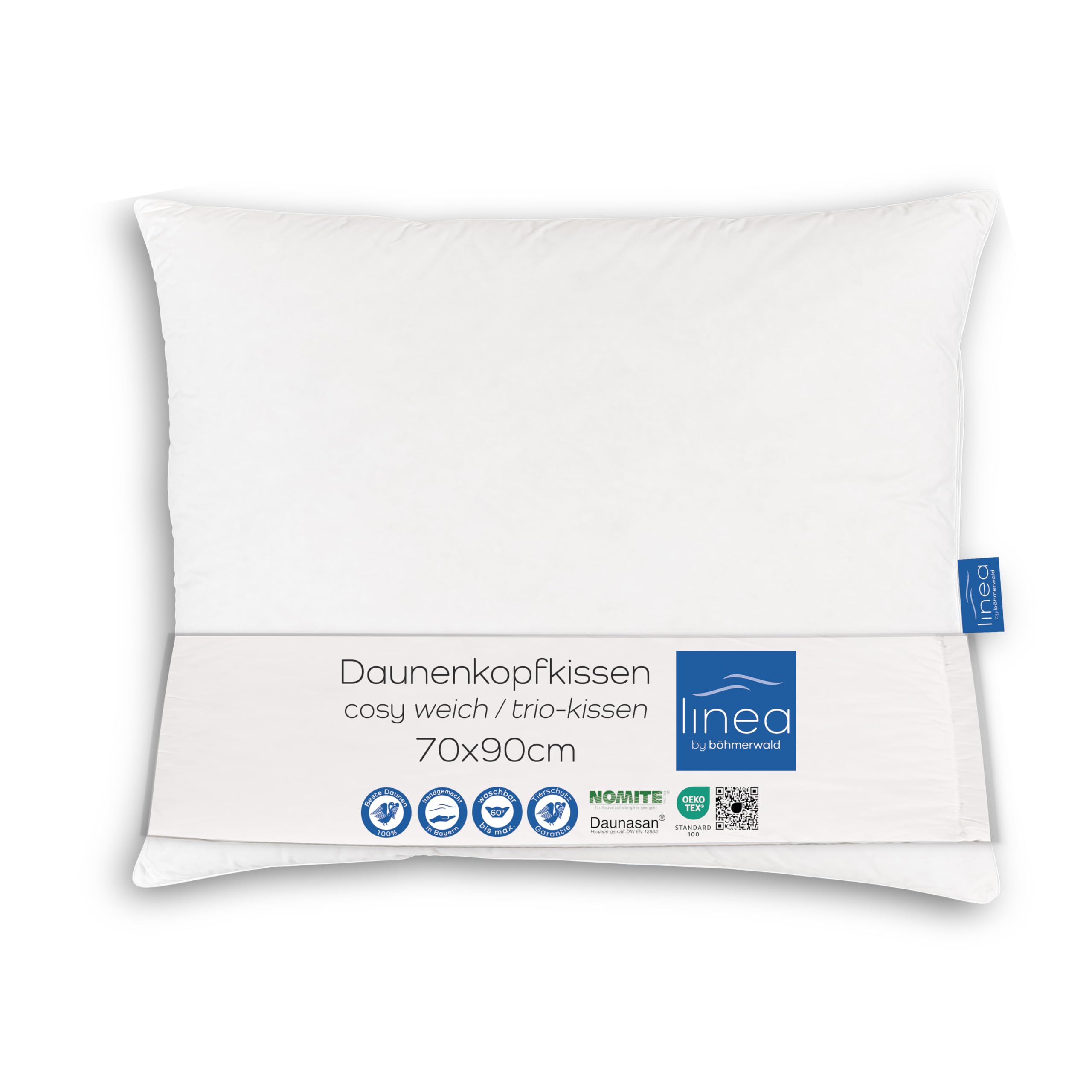 LINEA by böhmerwald - cosy - 3 Kammer-Kopfkissen weich, 70 x 90, Innen:100% Federn, Äußere Kammern:90% Daune/10% Feder, Allergiker geeignet, waschbar bis 60°C, in Deutschland produziert