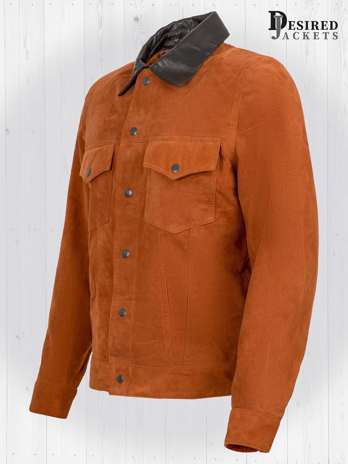 Men's Rustic Brown Real Goat Suede Leather Trucker Jacket Genuine Leather with Shirt Collar for Man
