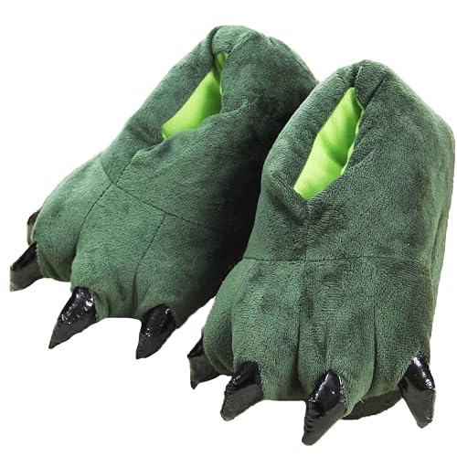 Unisex Paw Shoes plush Dinosaur Claw Slippers Winter Warm Home fuzzy Monster Slippers Halloween fluffy Animal Costume - Large Red