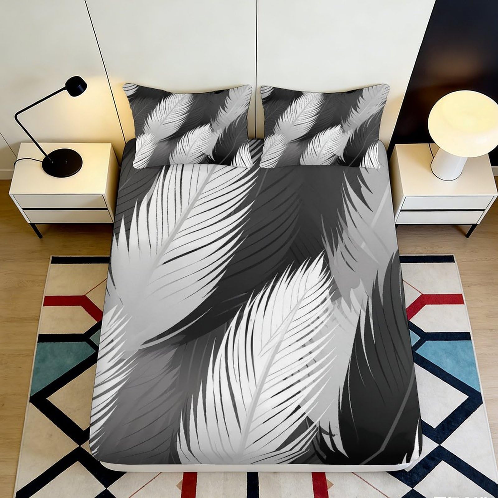 Tjiqhvmrn Style-2 3D Printed Feather Fitted Sheet Microfiber Non-Slip Deep Pocket Feather Mattress Fitted Cover Bedroom Soft Washable Wrapping 90X200x25cm