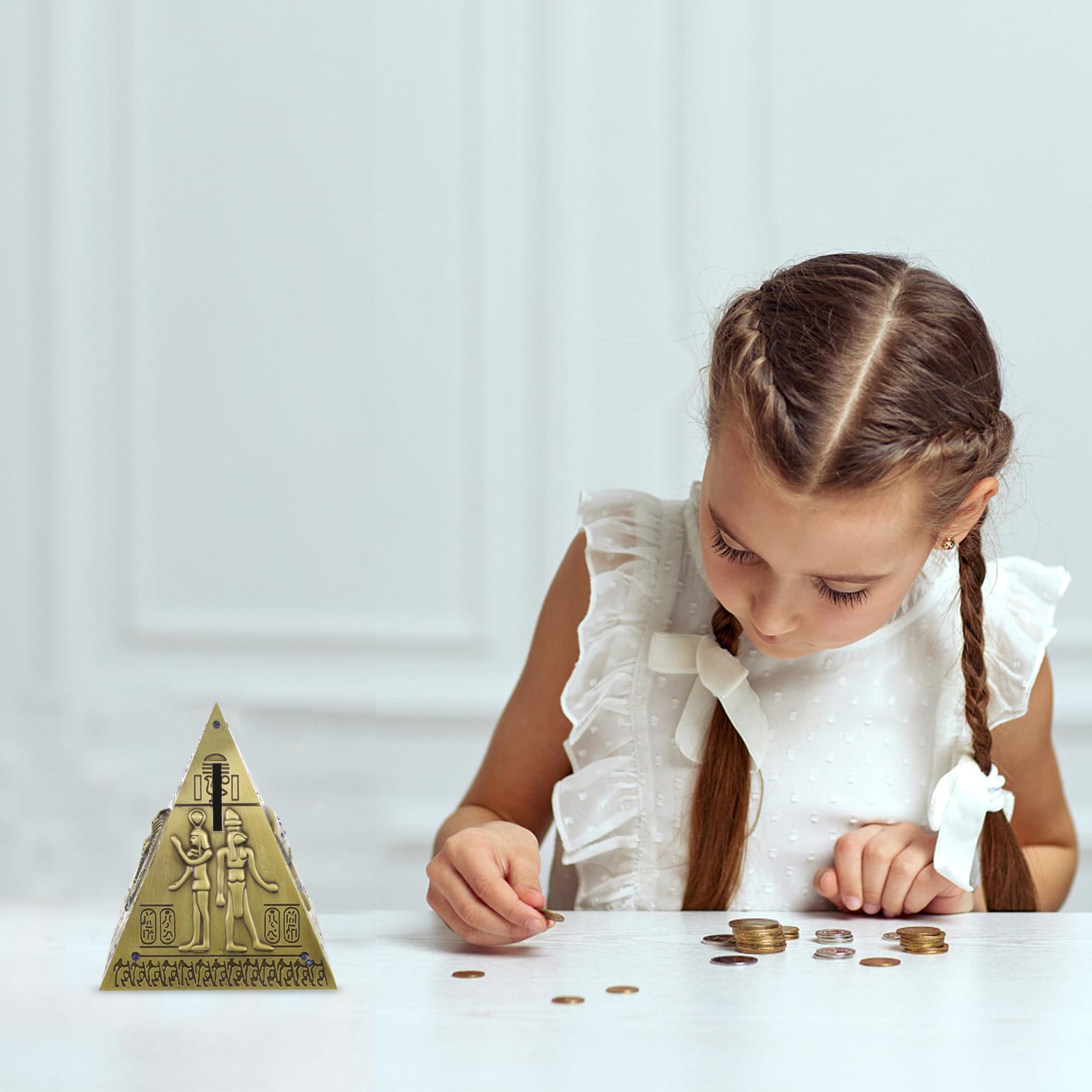 YARNOW Vintage Pyramiden Spardose aus Legierung in Ägyptischem Stil mit Praktischer Münzaufbewahrung und Kunstvollem Prächtigem Design für Heim und Schreibtischdekoration