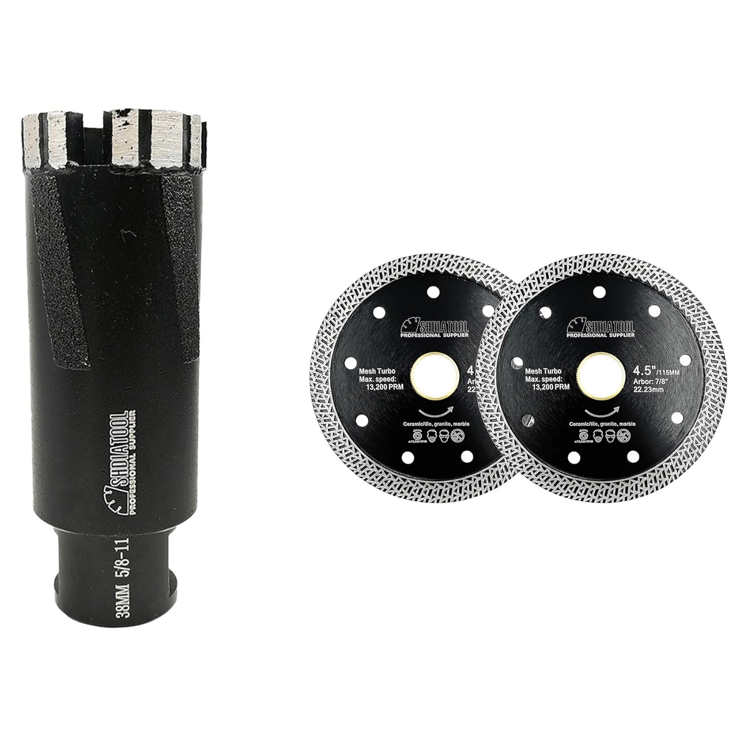 SHDIATOOL Diamond Core Drill Bits 1-1/2 Inch for Hard Stone Concrete Marble Granite Brick Laser Welded Dry or Wet Hole Saws 38mm