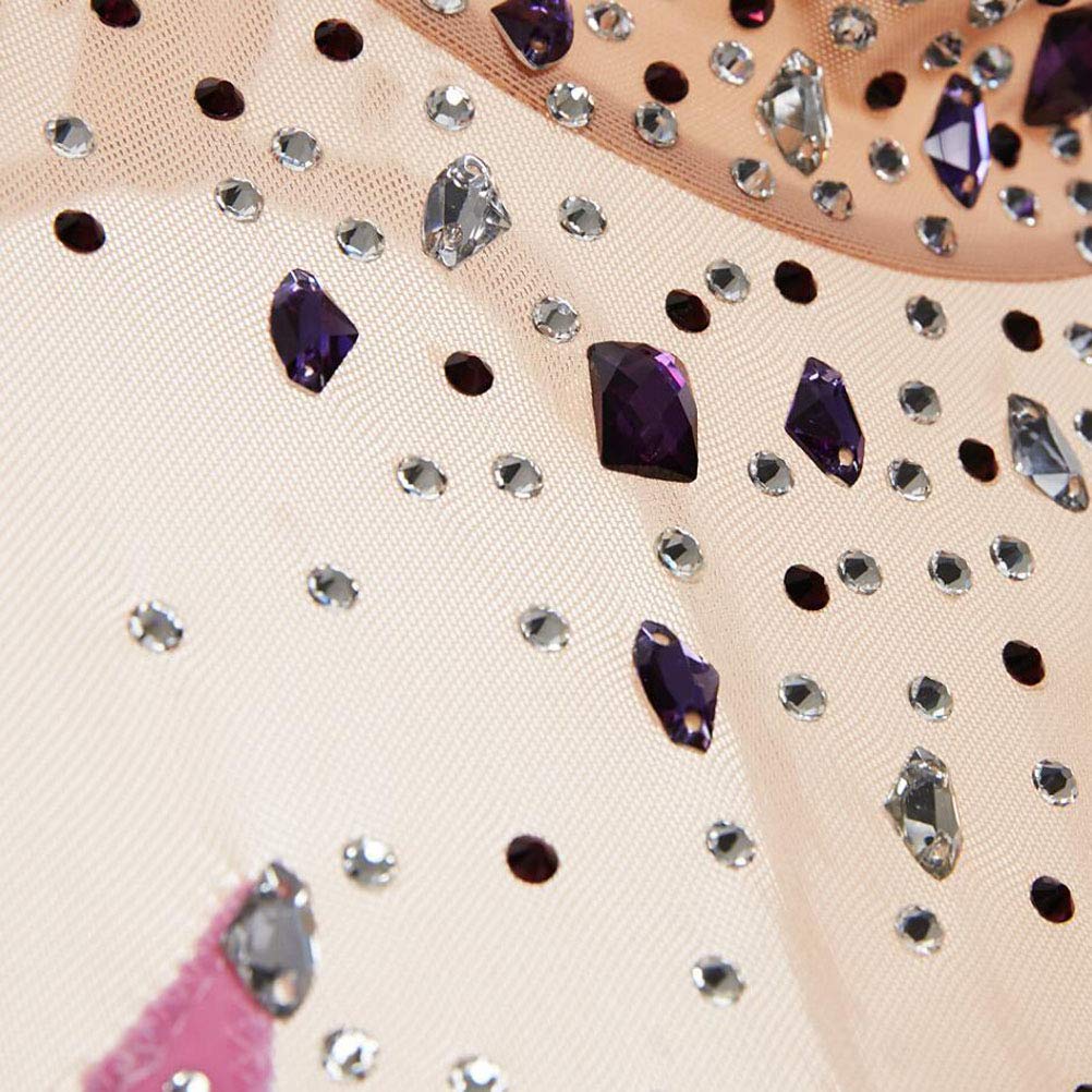 Vestido profesional de patinaje artístico para mujer, vestido de ballet elástico de manga larga con diamantes de imitación hecho a mano