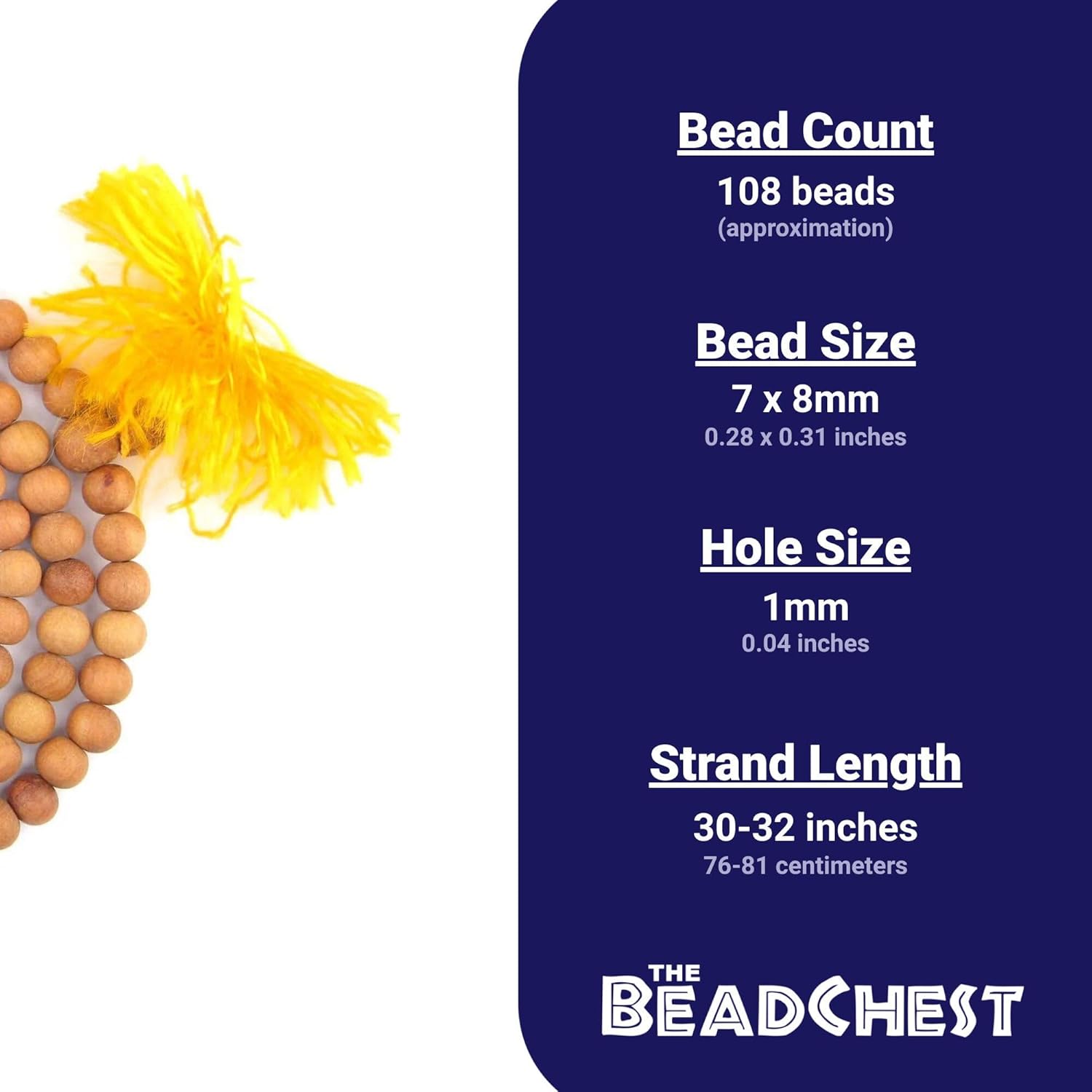 The Bead Chest 8mm Sandalwood Mala Beads: Fragrant Aromatic Wooden Meditation Beads for Yoga, Jewelry, Necklace, Chanting Genuine Nepal Product