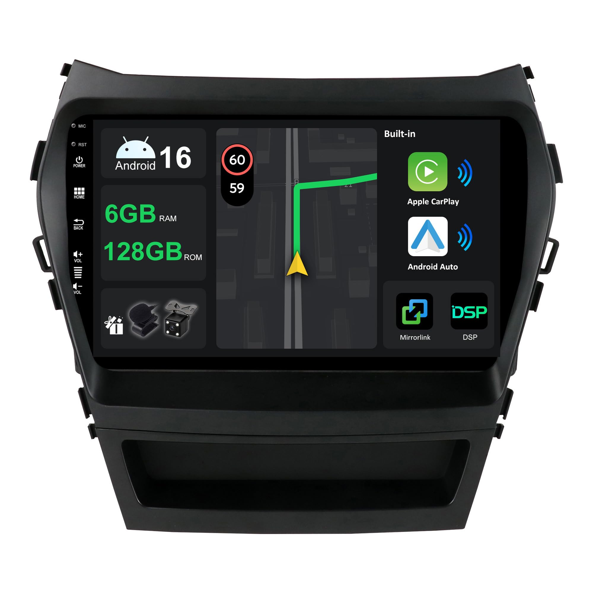 Kec 9" [6G+128G] Android 16 Autoradio pour Hyundai IX45 Santa Fe 2012-2018 avec sans Fil Carplay Android Auto | DSP | Mirror Link | 8-Core IPS Écran Tactile Bluetooth 5.0 GPS Navi WiFi FM