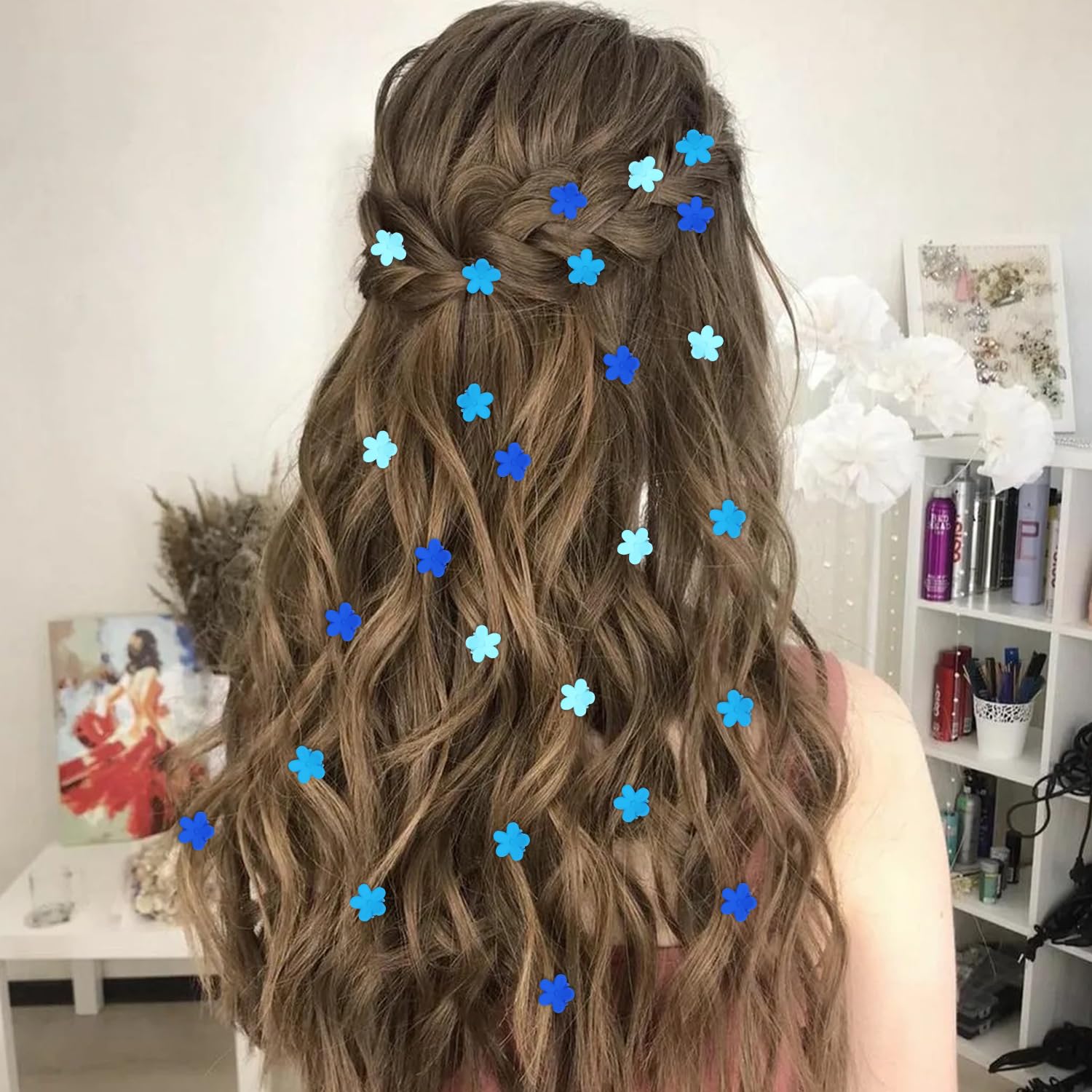 Mini Flower Hair Clips Small 50Pcs Cute Tiny Claw Clips for Bangs Thin Fine Hair Barrettes Decorative Floral Hair Accessories for Women Girls Teens (Blue) - Image 4