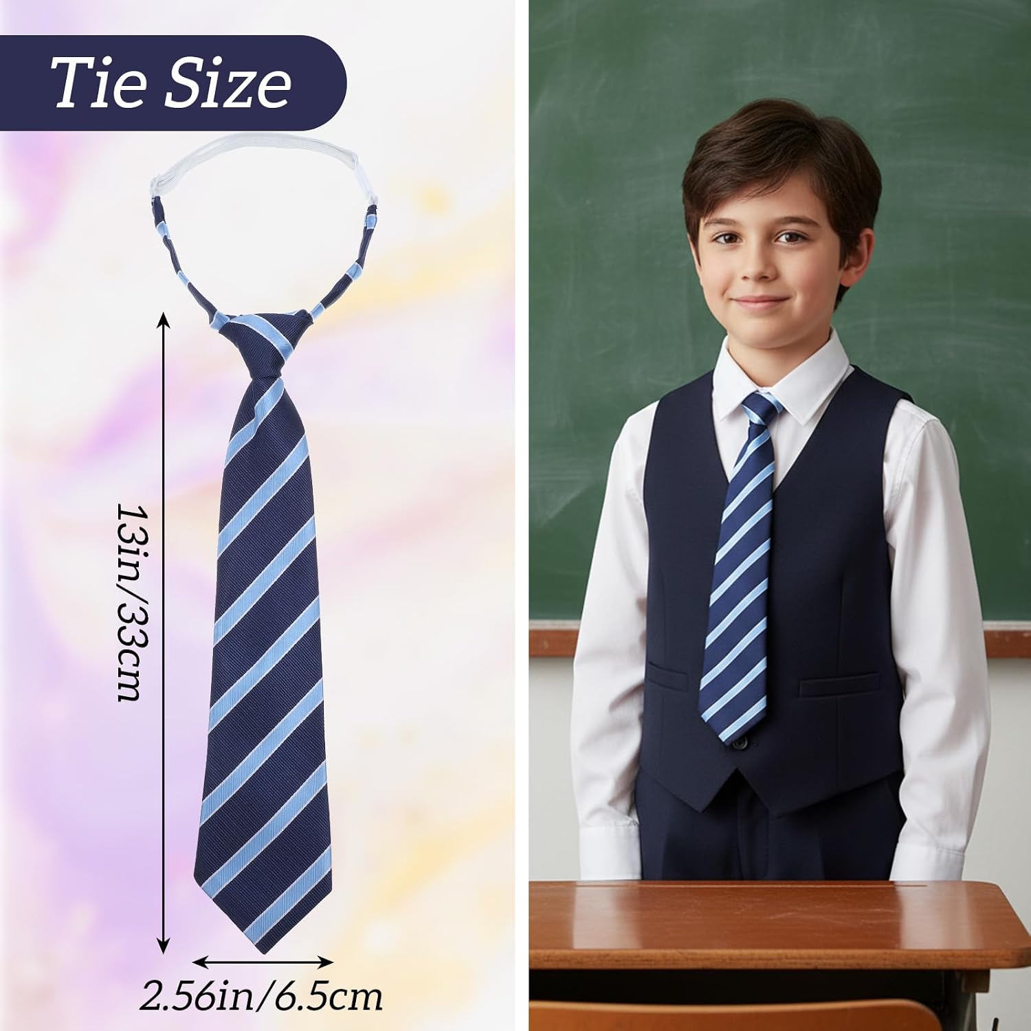 Grevosea Ties for Boys/Kids, Pre-Tied Adjustable Necktie, Clip-On Ties for School Graduation Wedding and Casual Wear Age 5-12