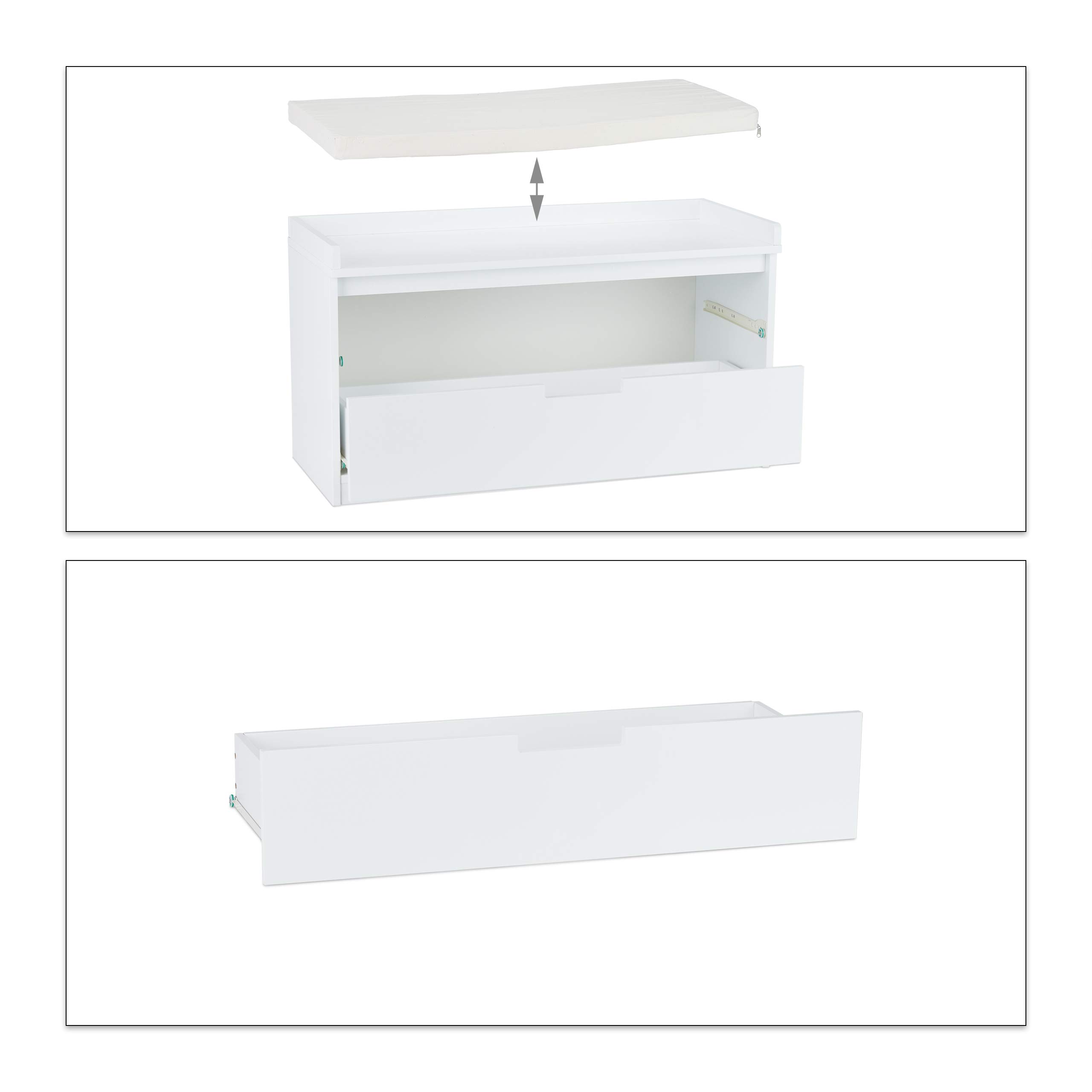 Komoda z siedziskiem Relaxdays z 2 szufladami, tapicerowana, Wys. x Szer. x Gł.: 48,5 x 87 x 38 cm, biała