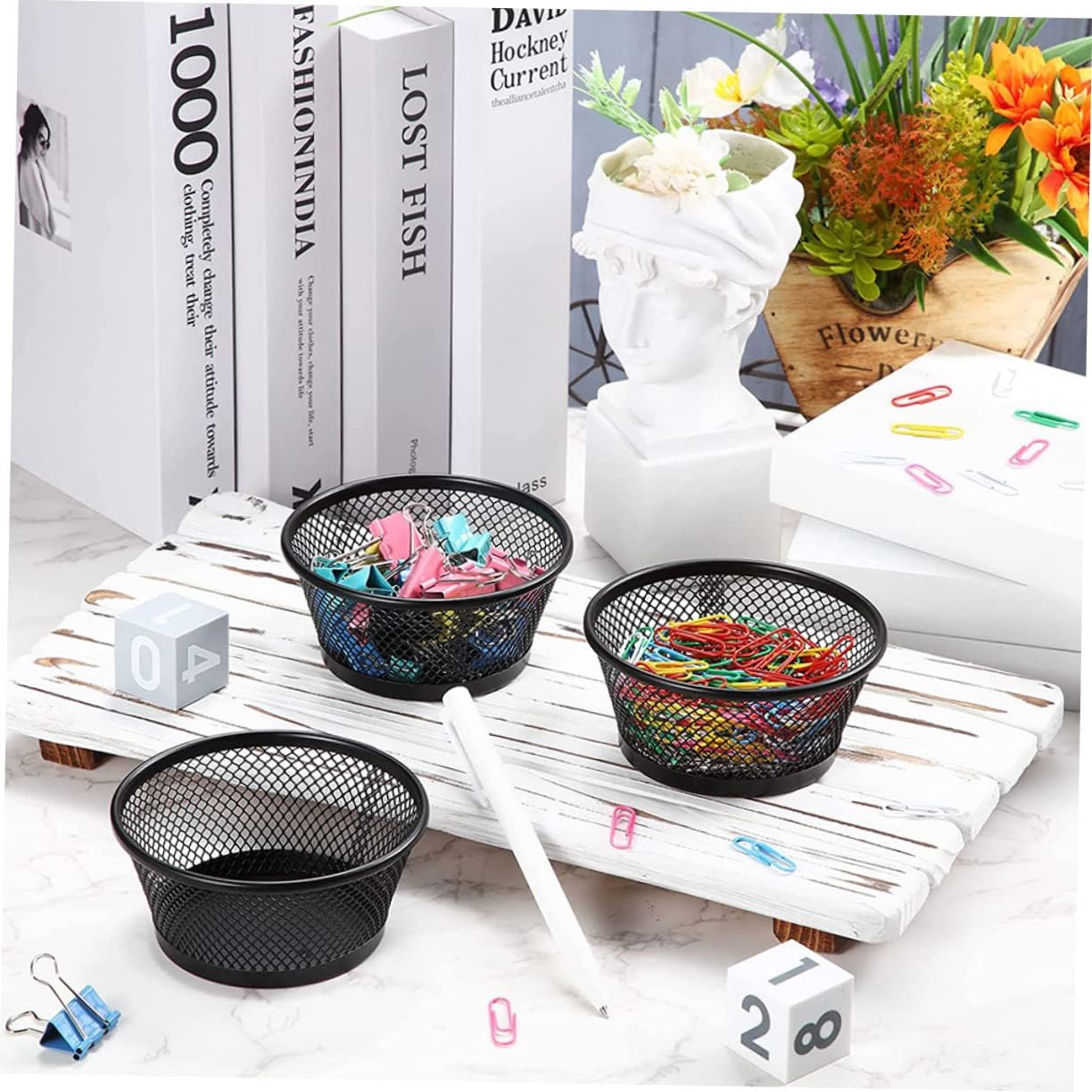 Office Desk Accessory 6pcs Stackable Mesh Paper Clip Holder Desk Pin Organizer Paperclip Organizer
