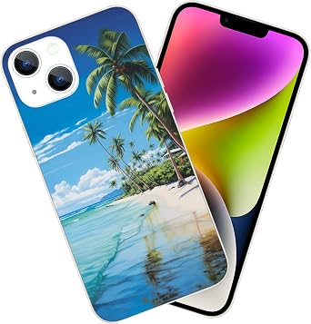 Compatible with iPhone 13 Case, Tropical Beach Palm Hawaii Summer Vacation iPhone Clear Case Slim TPU Shockproof Protective Cover for Women Girls