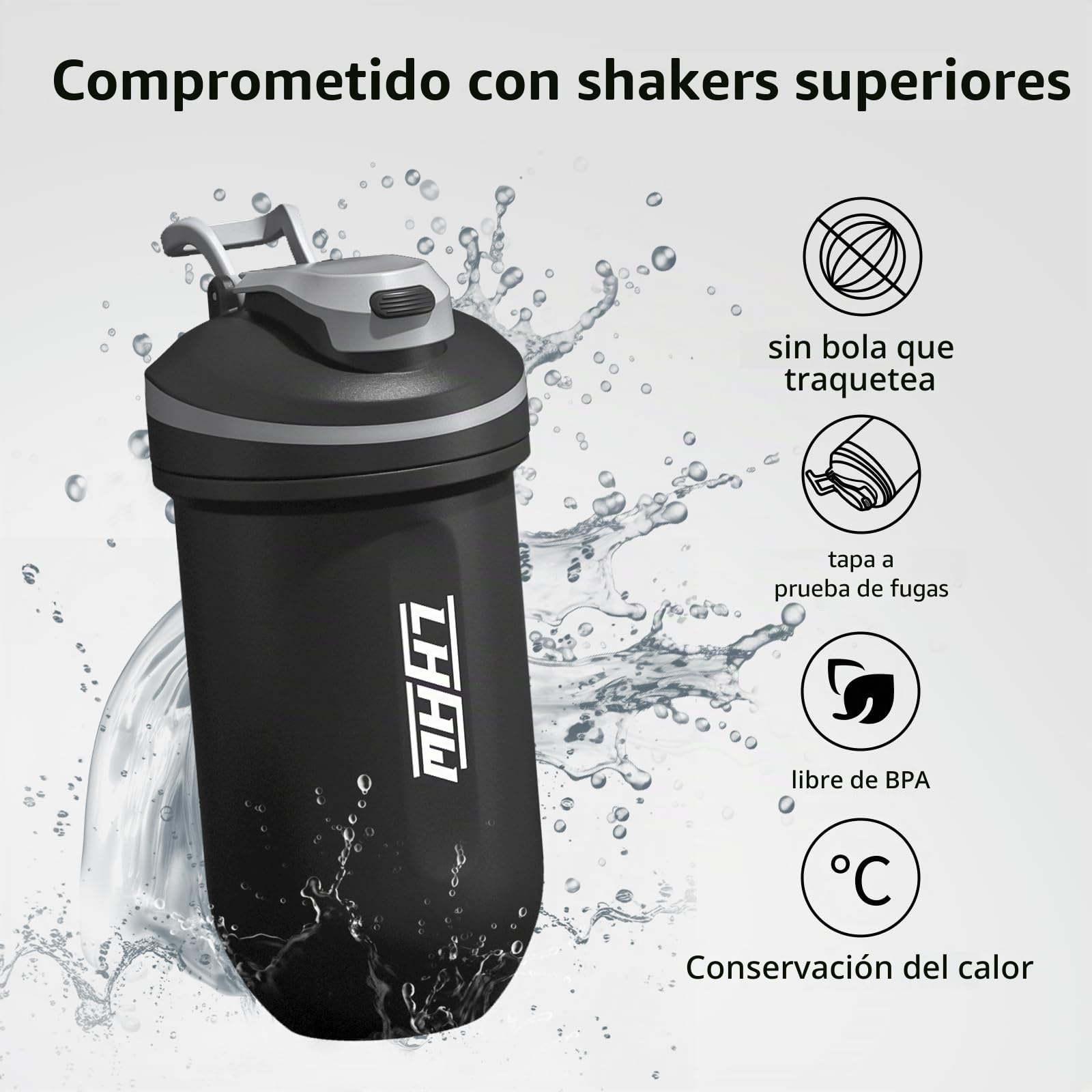 LHHW Coctelera de proteínas de acero inoxidable, 500 ml, no requiere bola mezcladora, mantener el frío, a prueba de fugas, sin BPA, batido de proteínas
