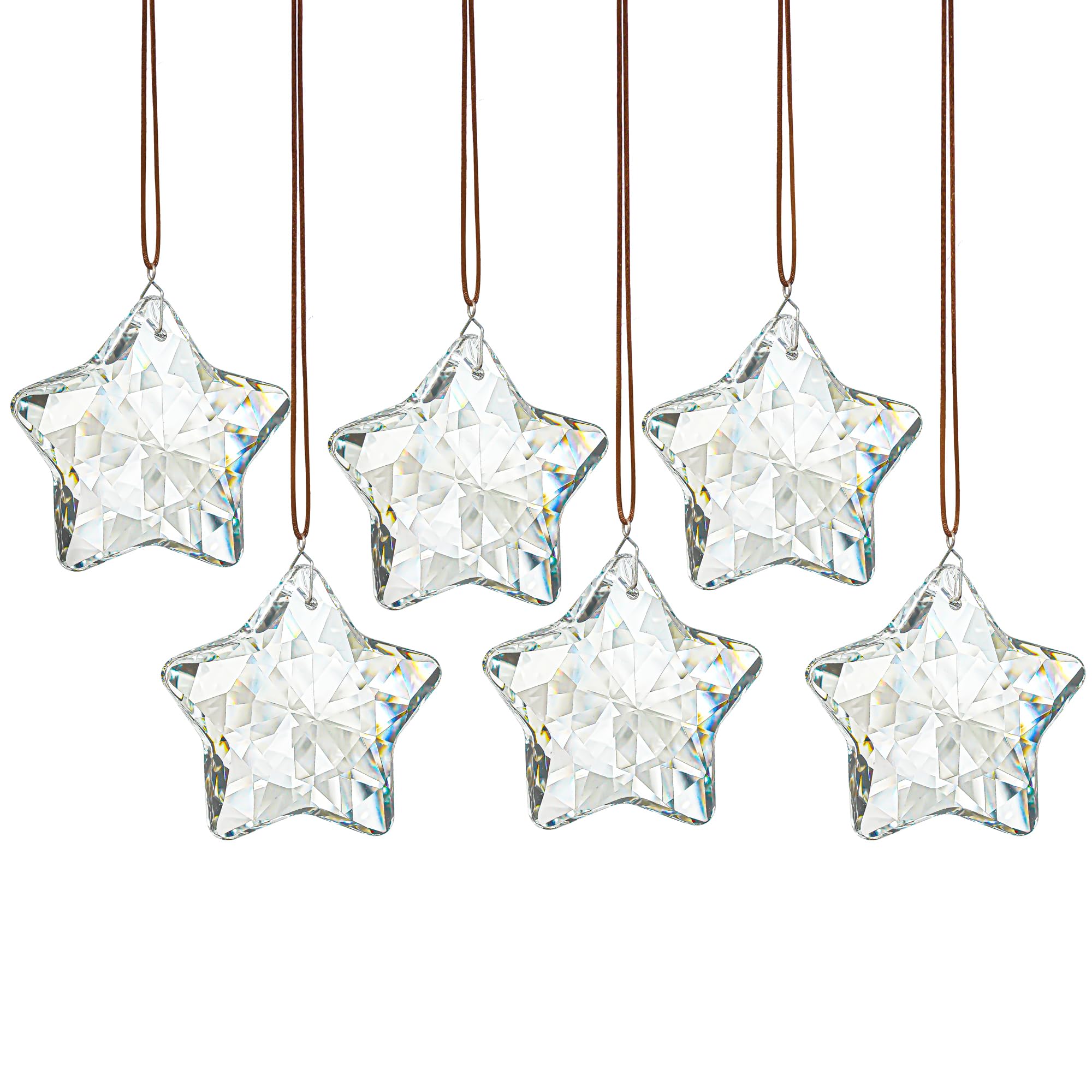 H&D HYALINE & DORA Set of 6 Crystal Glass Christmas Ornaments Clear Faceted Glass Christmas Star Crystal Hanging Ornaments for Xmas Tree Winter New