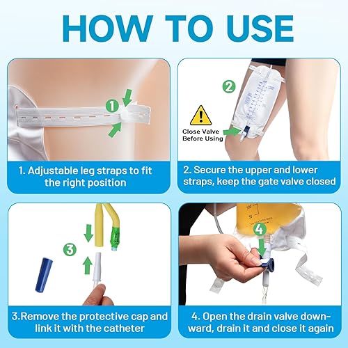 Miniatura 6 de Bolsas de catéter para hombres con 5 piezas, bolsas de catéter Foley para piernas para hombres, 33.8 fl oz, bolsas de orina para un diseño de