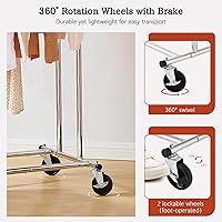 Vista 6 de Tajsoon Perchero resistente con estante y ganchos, doble barra de ropa con ruedas con cerradura, percheros plegables para colgar ropa, perchero