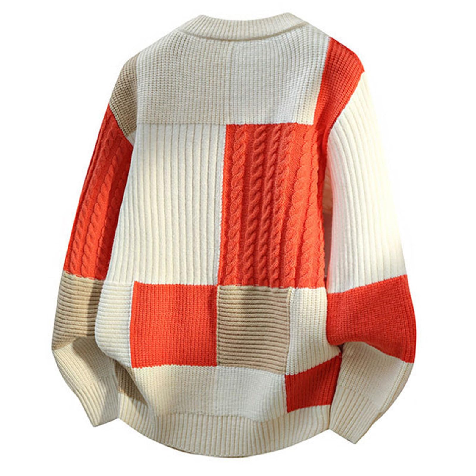 Jersey de punto para hombre, con bloqueo de color, cuello redondo, suave, ligero, cómodo, transpirable, cálido, manga larga, suéter informal de invierno