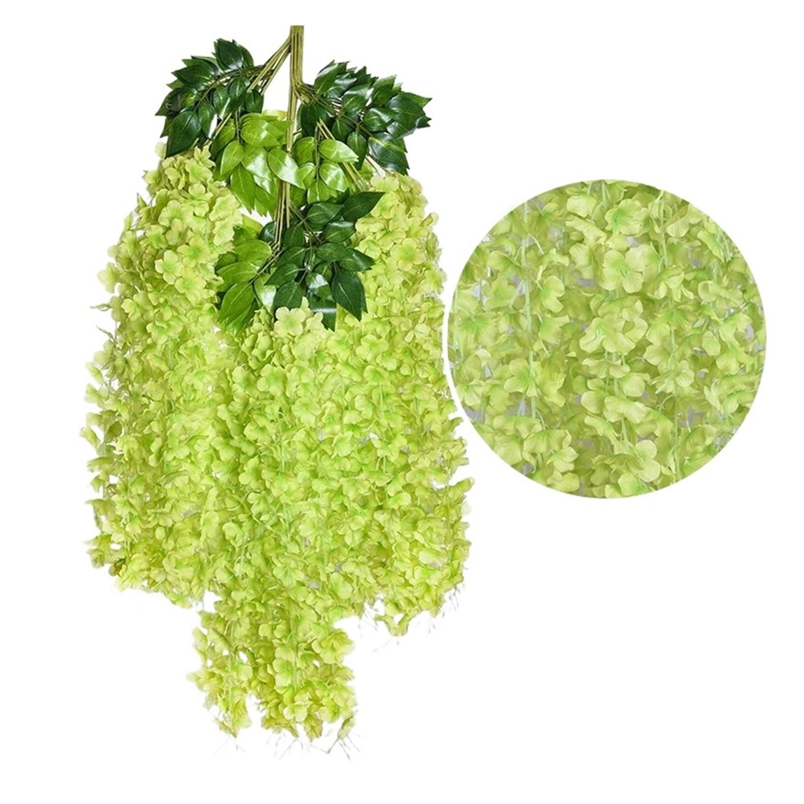 Artificial Flower Vine 12pcs Wisteria Artificial Flowers Vine Wreath Wedding Arch Decoration Leaf Rattan Trailing Silk Flower Ivy Wall Decor Plants(Green)