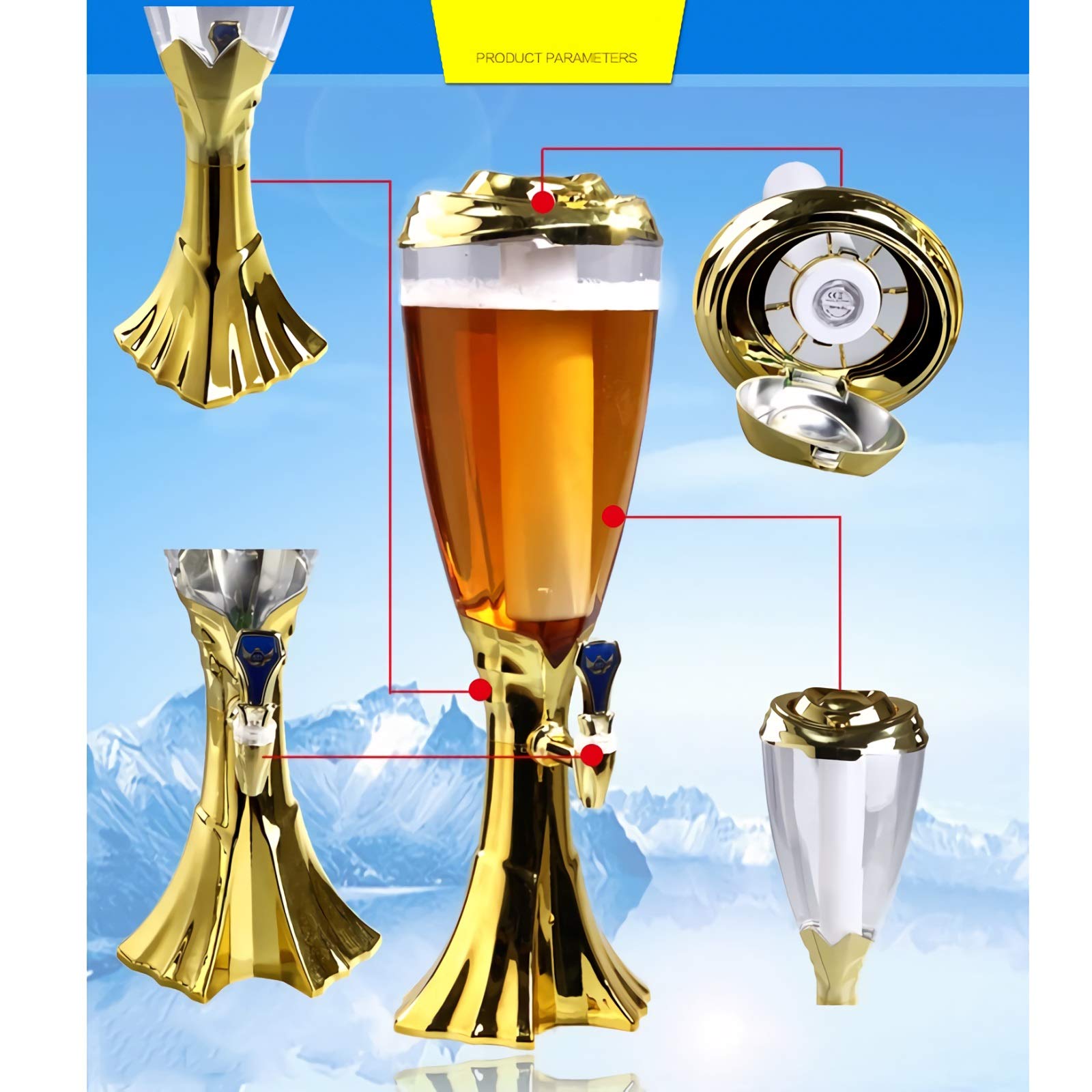 Distributeur de Bière Distributeur de boissons avec robinet, tube de glace et lumières LED, distributeur de bière 3L, lumières brillantes, tour de bière for bar Party Restaurant KTV Machine à Jus de F
