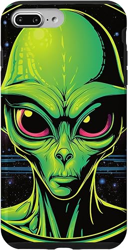 Vista 19 de iPhone 15 Pro Max Cute Green Alien Head UFO Space Face Alien Case