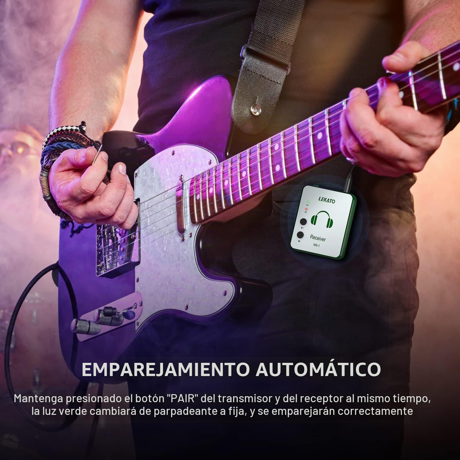 LEKATO MS-1 Sistema inalámbrico de monitores en el oído Transmisor y Receptor de petaca Emparejamiento automático Sistema IEM inalámbrico de 2,4 GHz para Estudio (Verde)