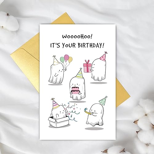 Miniatura 5 de Tarjeta de cumpleaños de fantasmas lindos para hombres y mujeres, divertida tarjeta de cumpleaños de Halloween para amigos, tarjeta de cumpleaños de