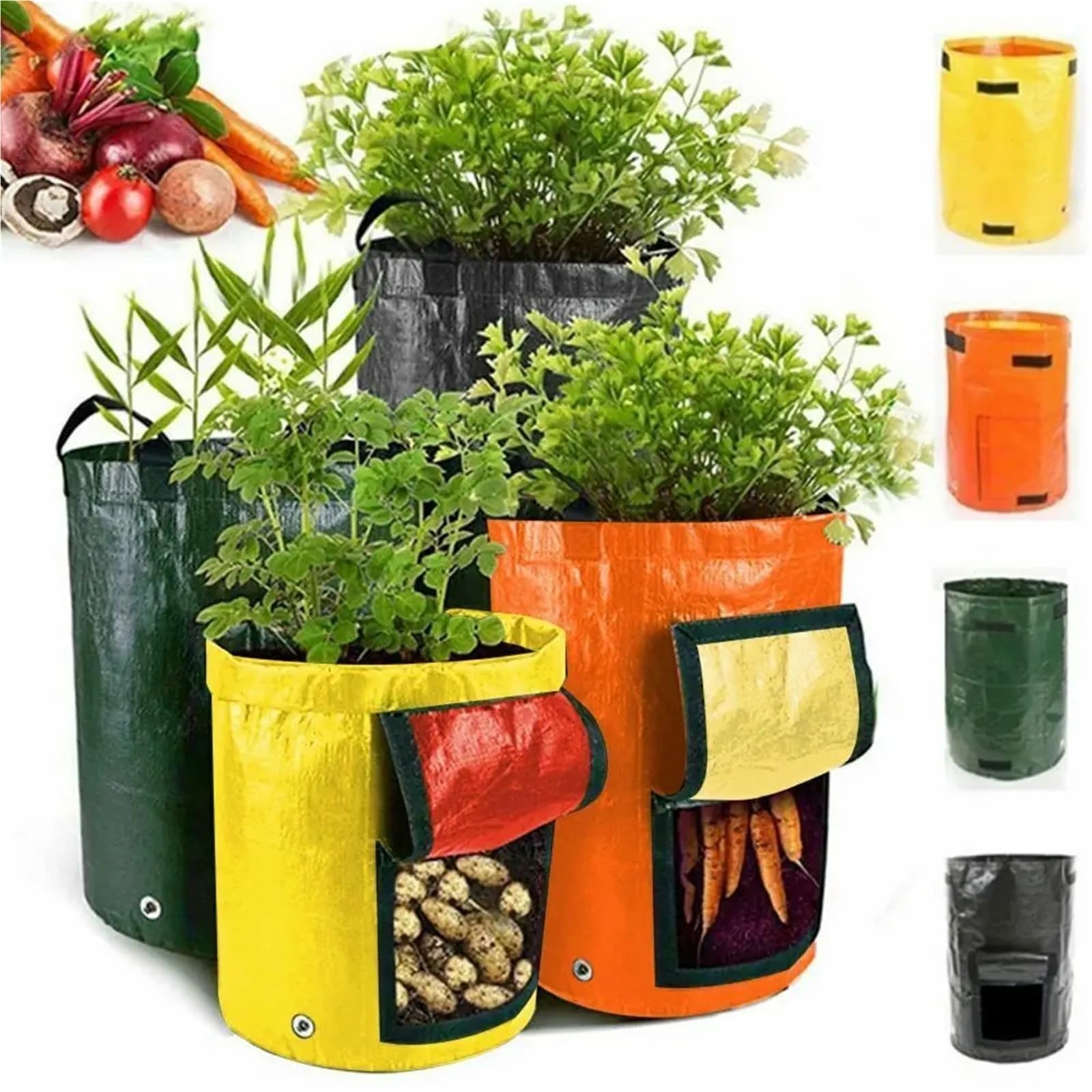 Sac Plantation Non Tissé Lot de 5 Sacs Culture for Pommes Terre, épais et résistants, jardinière légumes avec poignées(Orange-Yellow,5 Gallon 23x28cm)