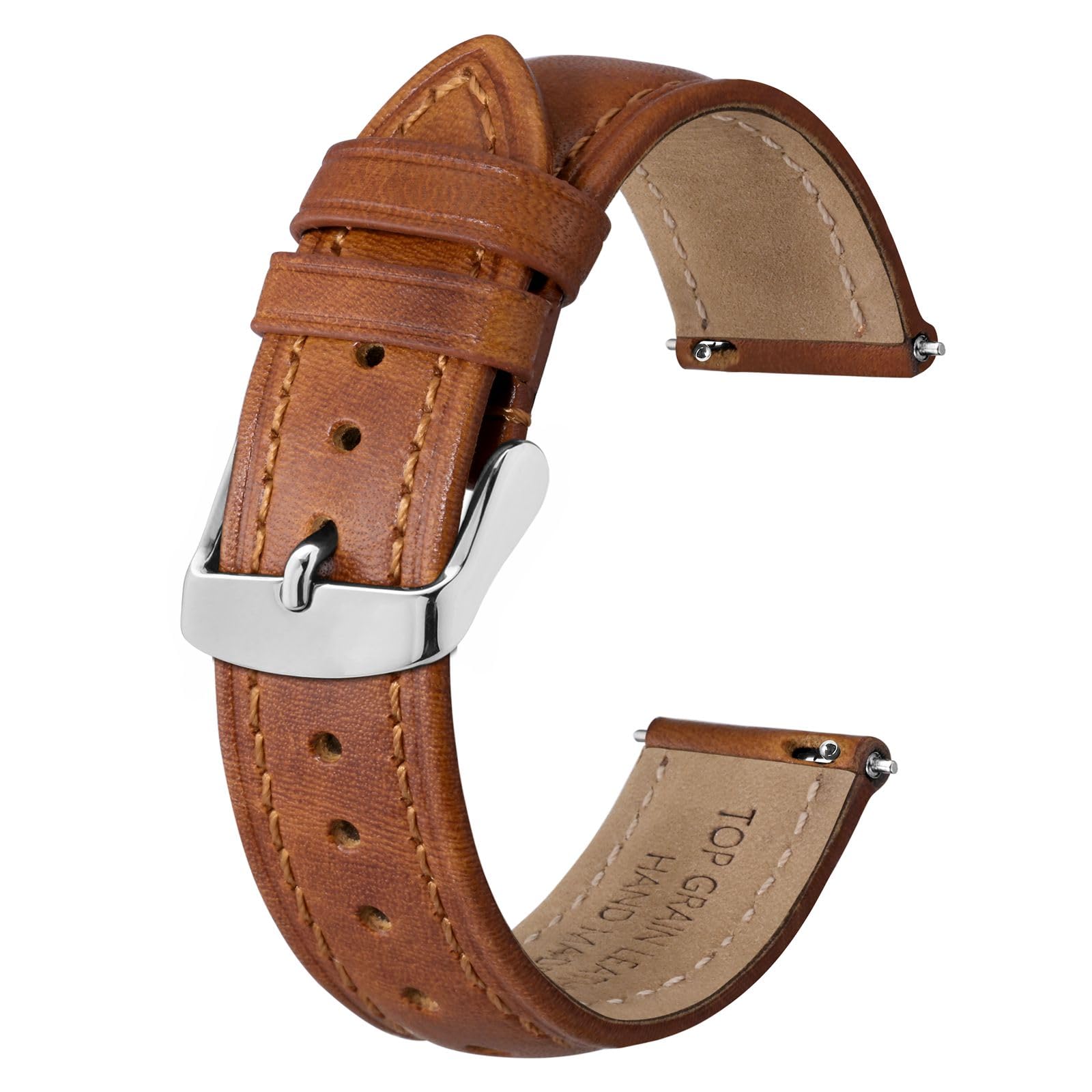 BISONSTRAPRetro Leather Watch Straps for Men, Oil Waxed Calfskin Replacement Band, Quick Release, Band Width 18mm 19mm 20mm 22mm