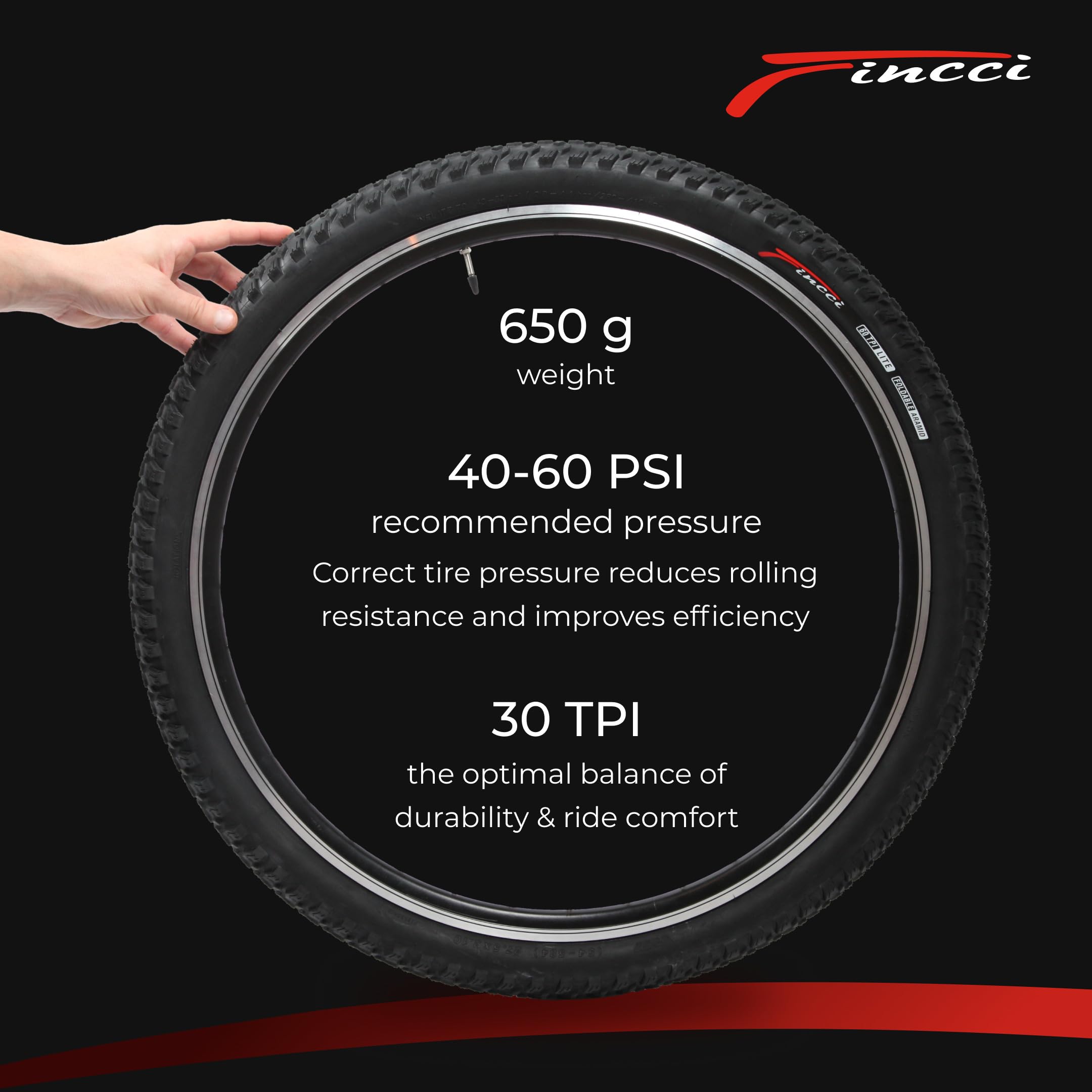 Fincci Copertone MTB 27.5 x 2.10 Pollici (54-584) Pieghevole – Pneumatico Oncamp 30 TPI con Tallone in Kevlar per Mountain Bike – Alta Trazione Off-Road – Nero