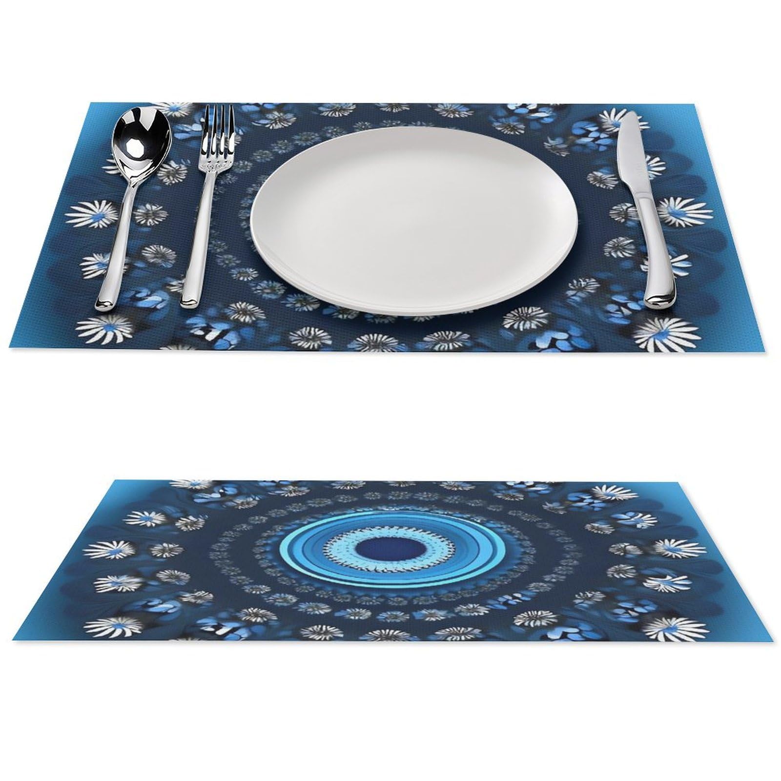 Sets de table bleus PVC x4 : napperons lavables et antidérapants imprimé mini fleurs pour cuisine