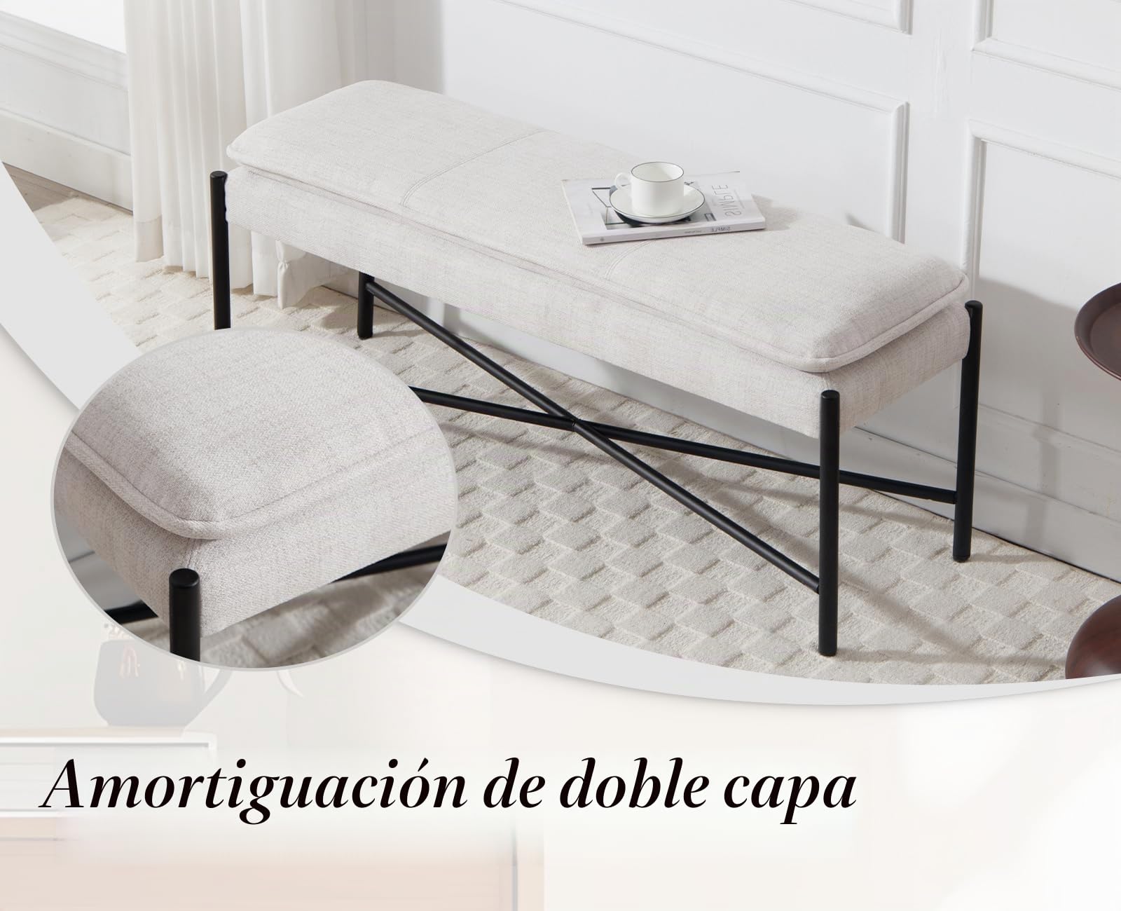 Ya-Home Banco Entrada Recibidor de Lino, Beige | Banquetas Dormitorio Durable, Pie de Cama, Para Salón/Dormitorio/Oficina
