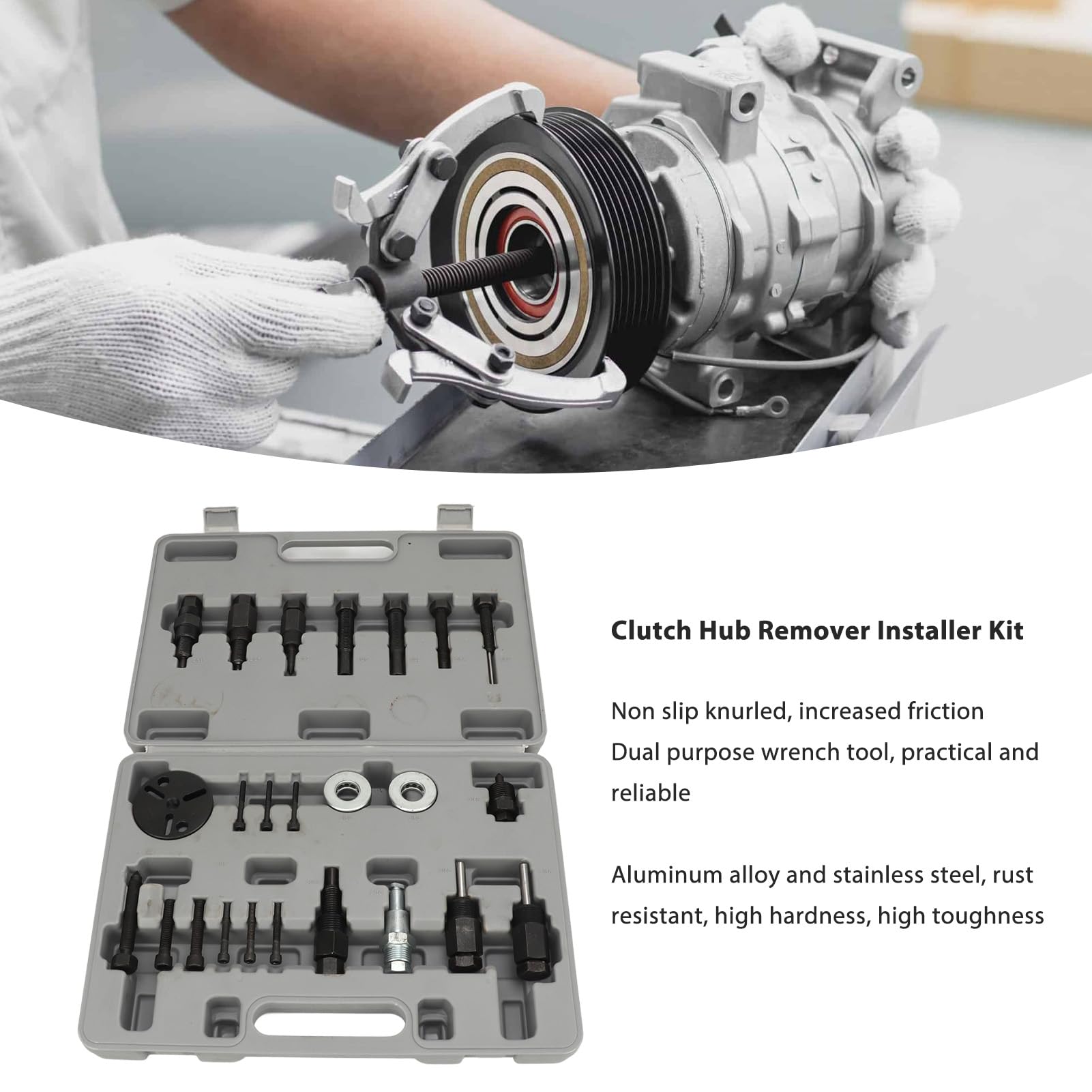Attrezzo per rimozione frizione compressore AC, Attrezzo estrattore frizione AC, 24PCS Kit di strumenti estrattore installatore per rimozione frizione compressore