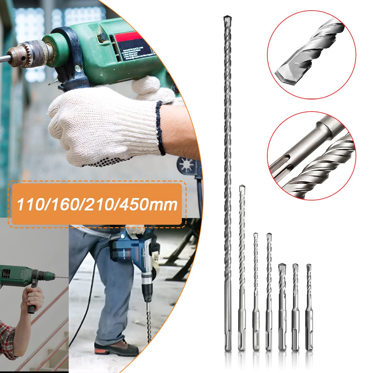 10 pz SDS Plus gambo rotondo trapano elettrico a percussione per trapano trapano trapano in calcestruzzo, piastrelle di ceramica, pietra, metallo, plastica