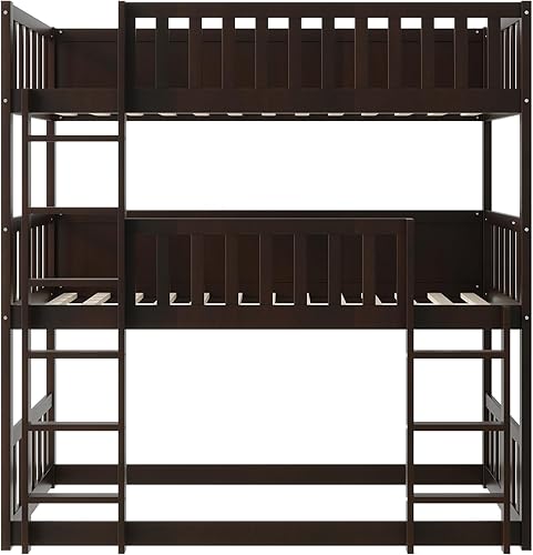 Miniatura 112 de Litera triple de metal, tamaño matrimonial XL sobre individual XL sobre tamaño Queen, elegante base de cama triple con seguridad garantizada para