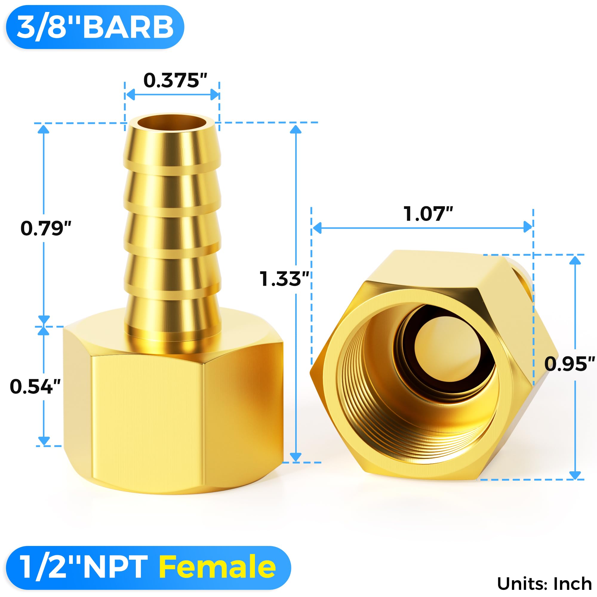 Tailonz Pneumatic Lot de 10 raccords de tuyau femelle en laiton 3/8" x 1/2" NPT