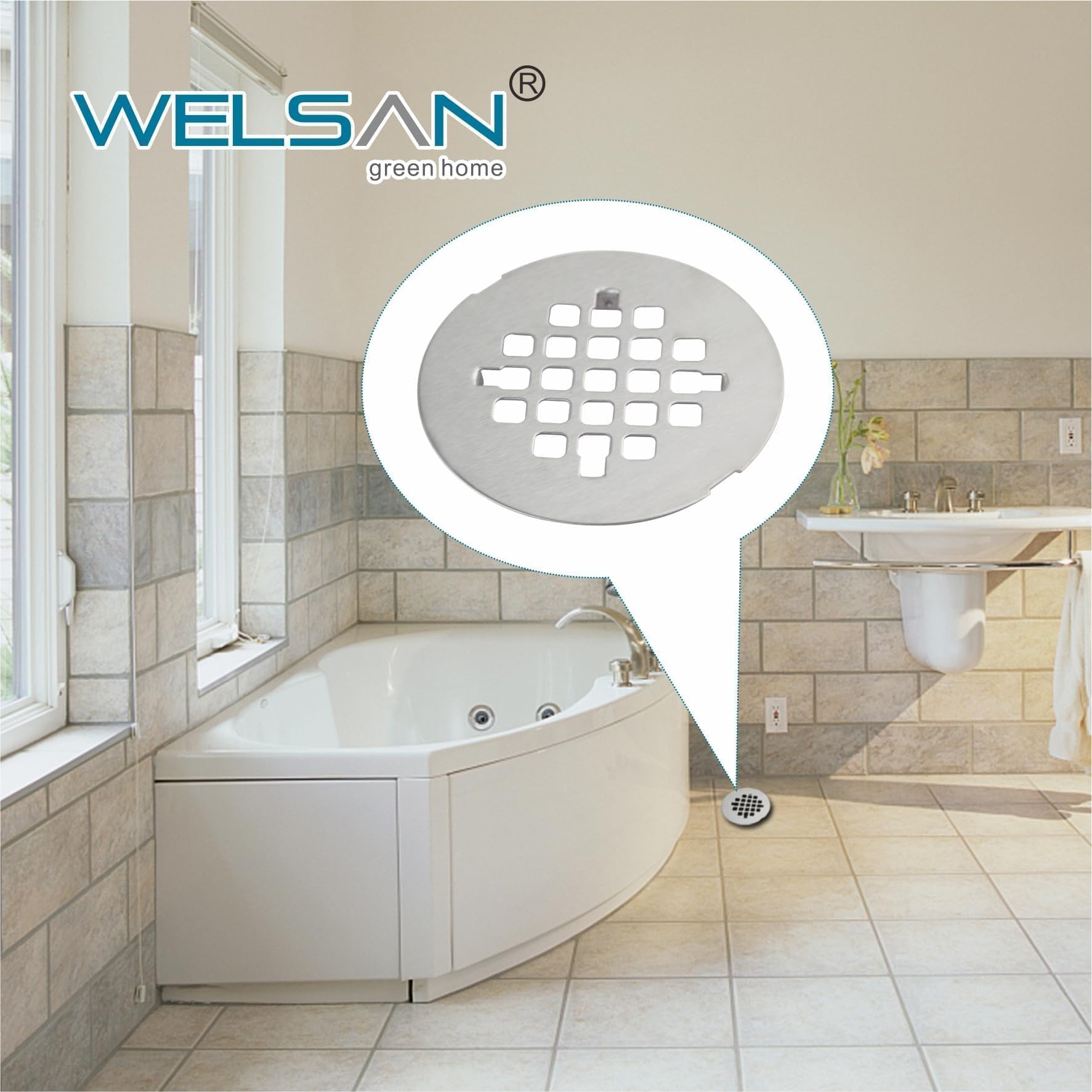 Welsan 4-1/4" Brushed Nickel Shower Drain Cover - Snap-in Stainless Steel Round Strainer, Easy Install Hair Catcher