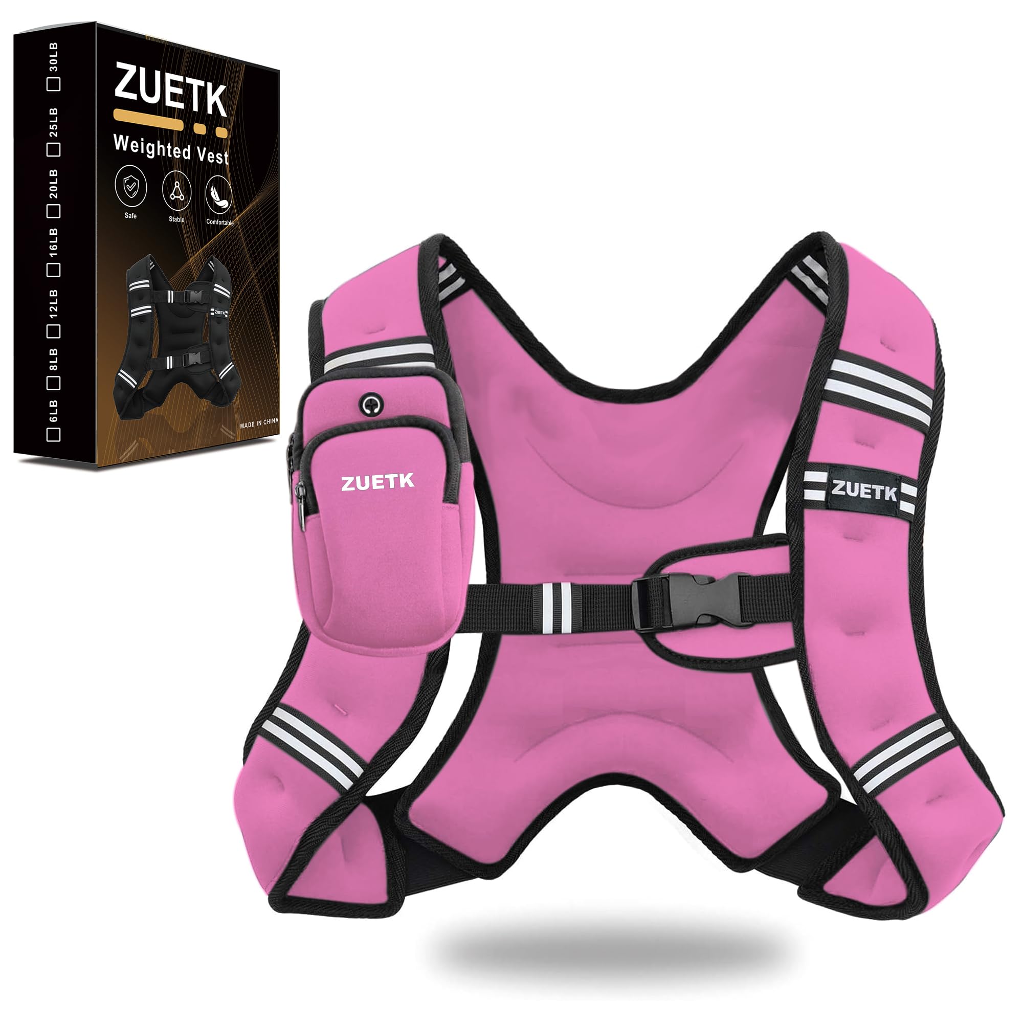 Weighted Vest, 6lb/8lb/12lb/16lb/20lb/25lb/30lb Weight Vest with Reflective Stripe, Weighted Vest for Men Women Workout Equipment for Strength Training, Running, Jogging, Fitness, Weight Loss