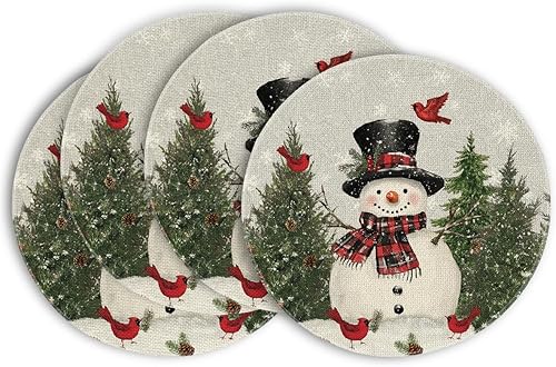 Miniatura 15 de Artoid Mode Juego de 6 manteles individuales redondos de Navidad con diseño de árboles de muñeco de nieve, copos de nieve, manteles individuales