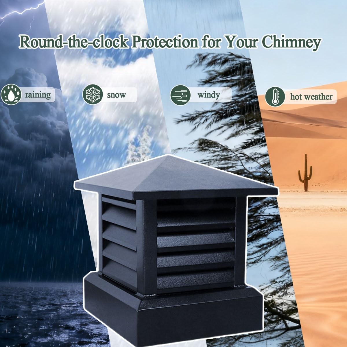 Aleación de aluminio sombrerete de chimenea 9.8 11.8 13.8 in, cortaviento cubierta con parte superior cónica, Louvre Cuadrado chimenea sombreretes de chimenea Sin tornillos para protección de