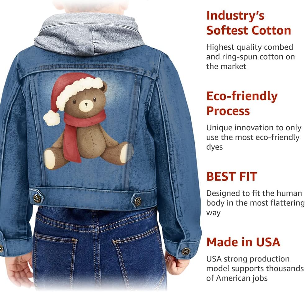 Cartoon Bear Toddler Hooded Denim Jacket - Cute Jean Jacket - Adorable Denim Jacket for Kids