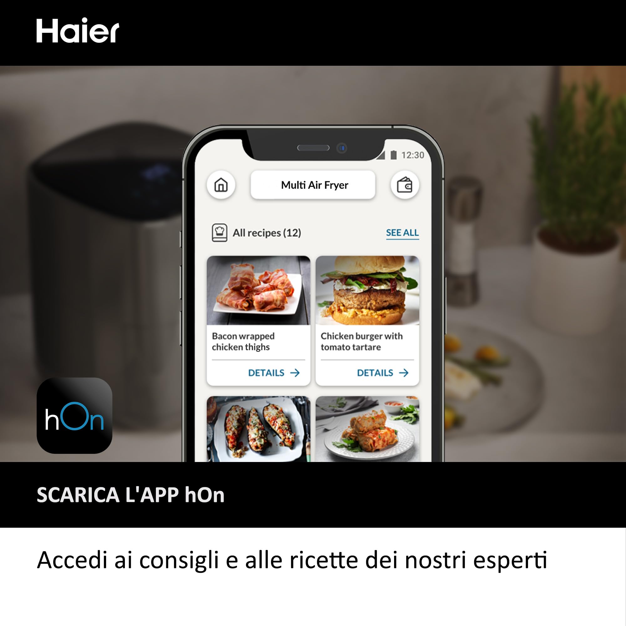 Haier Friggitrice ad aria I-Master, 6 in 1 con display touch, cuoci, arrostisci, griglia, scongela, capacità 5 litri per un massimo di 4 persone, [Nero]